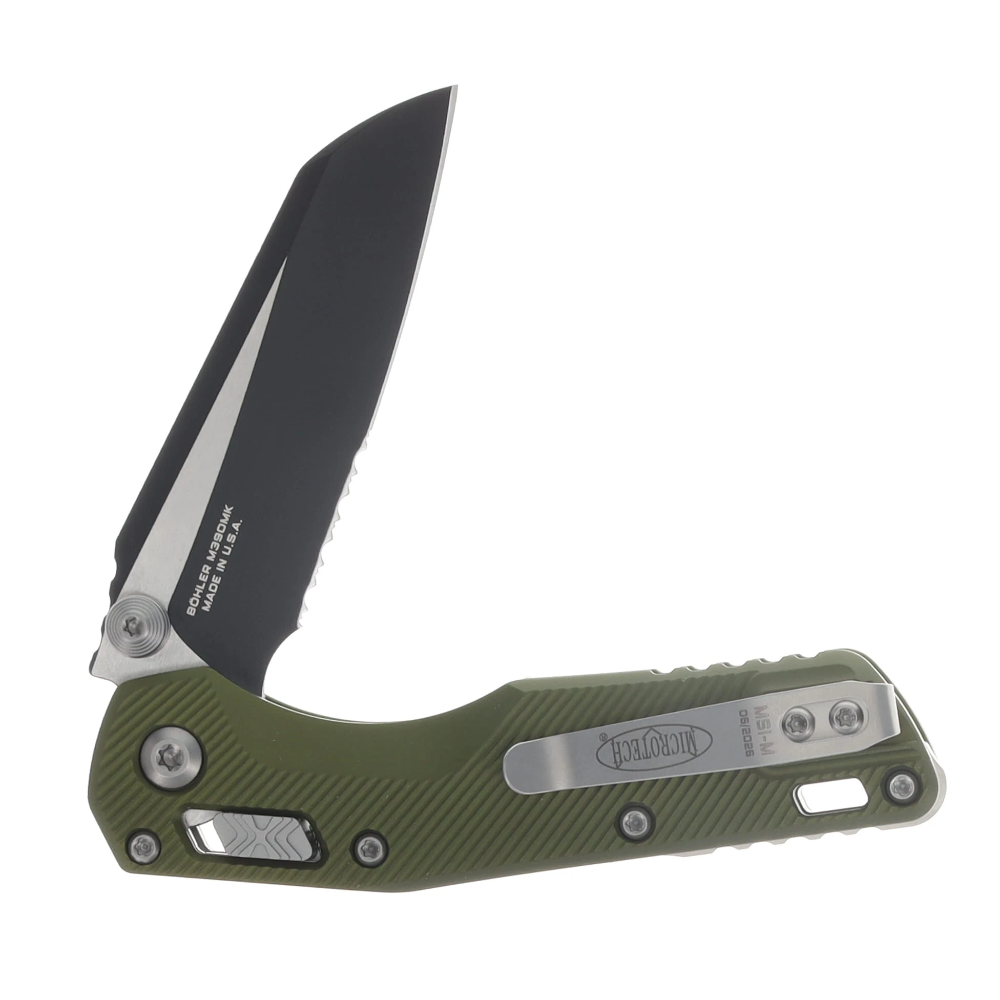 Microtech MSI Mini RAM-LOK Folder Black Part Serrate Fluted Aluminum OD Green MT210M2FLOD View 4