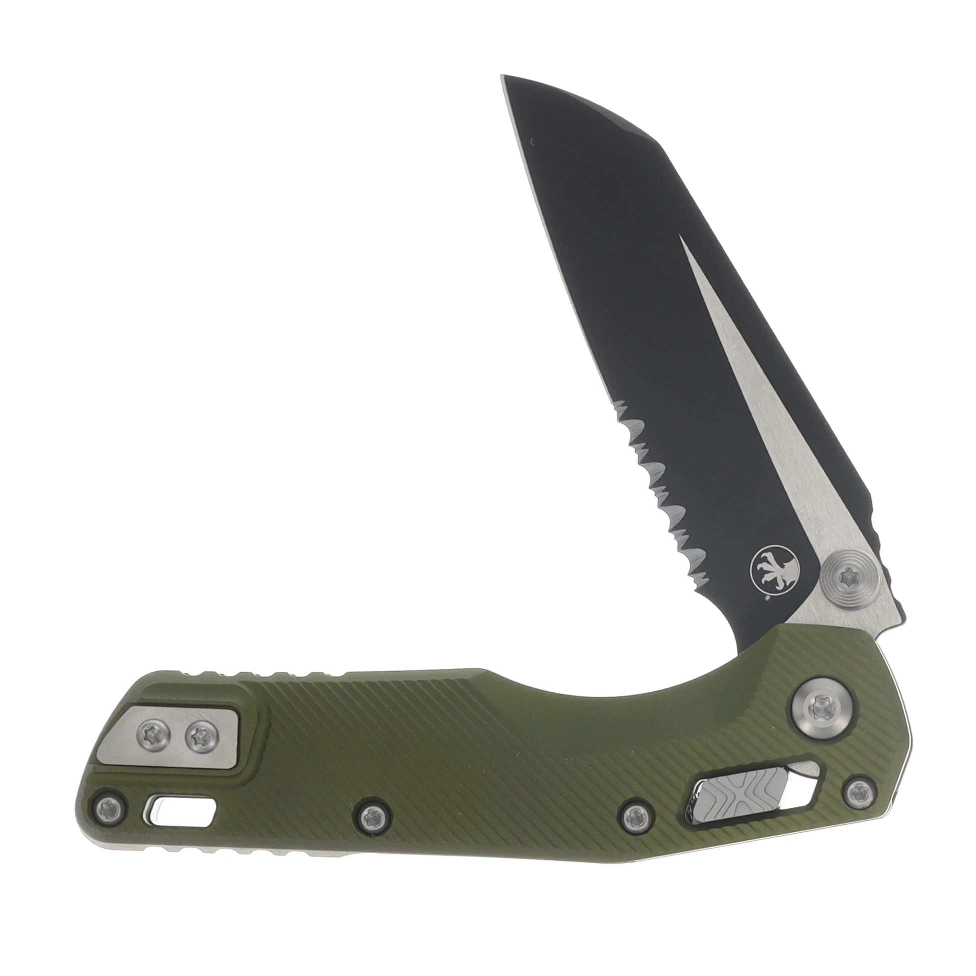Microtech MSI Mini RAM-LOK Folder Black Part Serrate Fluted Aluminum OD Green MT210M2FLOD View 3