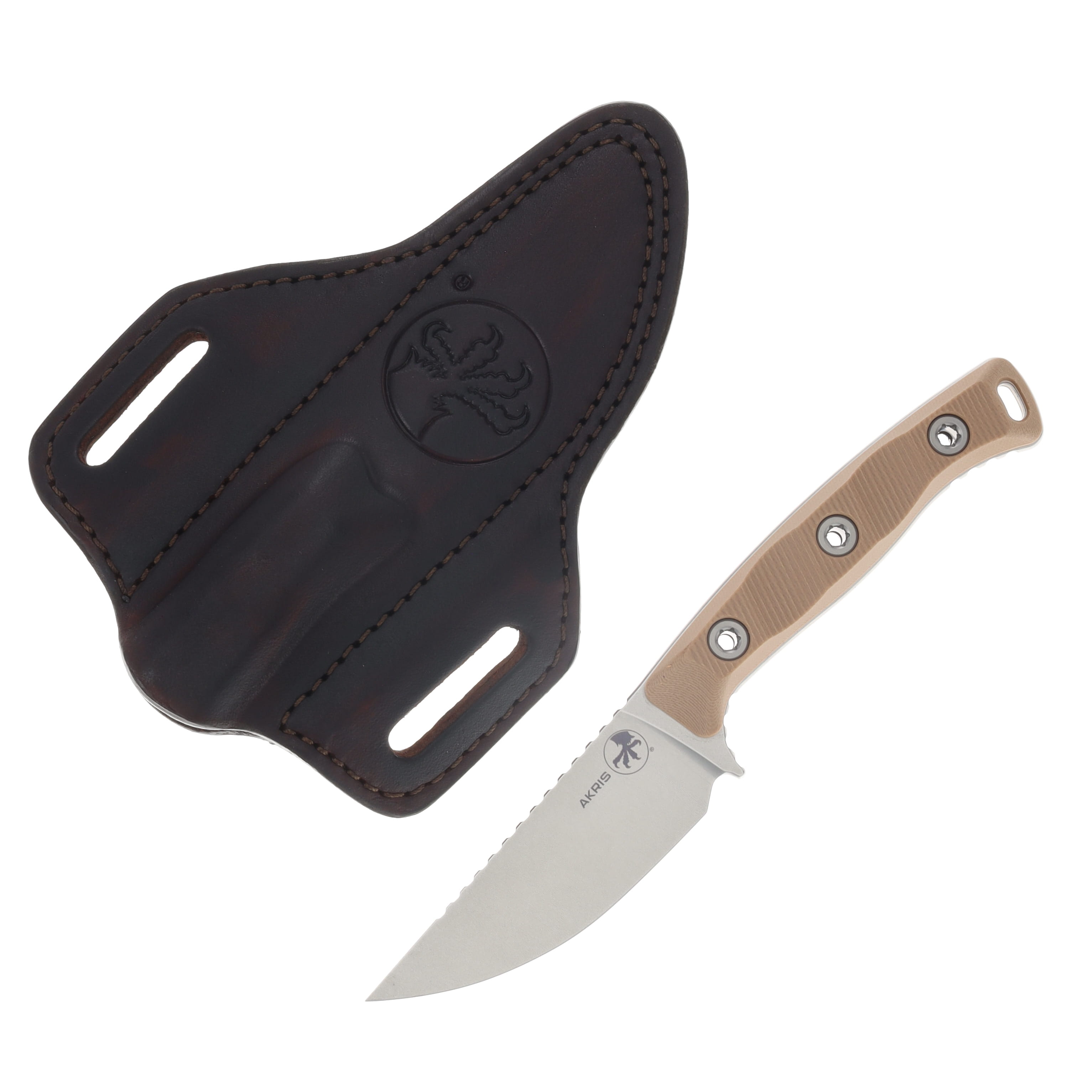 Microtech Akris Fixed Blade SW Standard G-10 Dark Earth Dark Chocolate Leather Sheath MT9510DE1 View 1