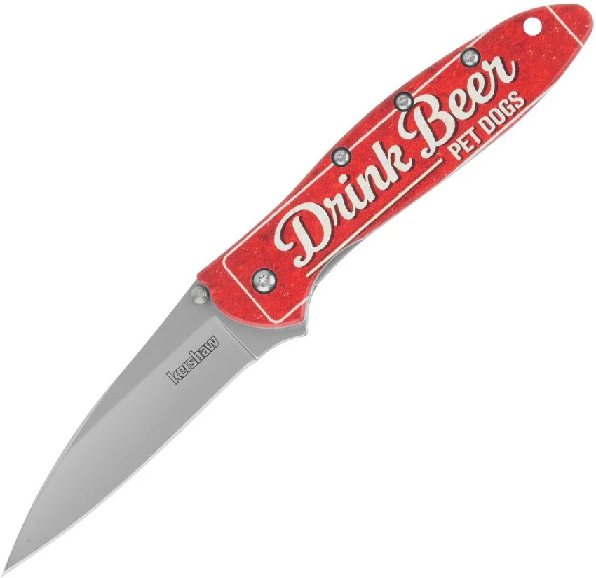 Kershaw Leek Drink Beer Pet Dogs Red Aluminum handle 14C28N Drop Point Blade View 1