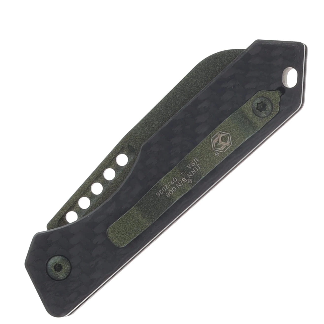 Heretic Jinn Automatic Knife Metallic Green Magnacut/Carbon Fiber H113-MG-CF View 4