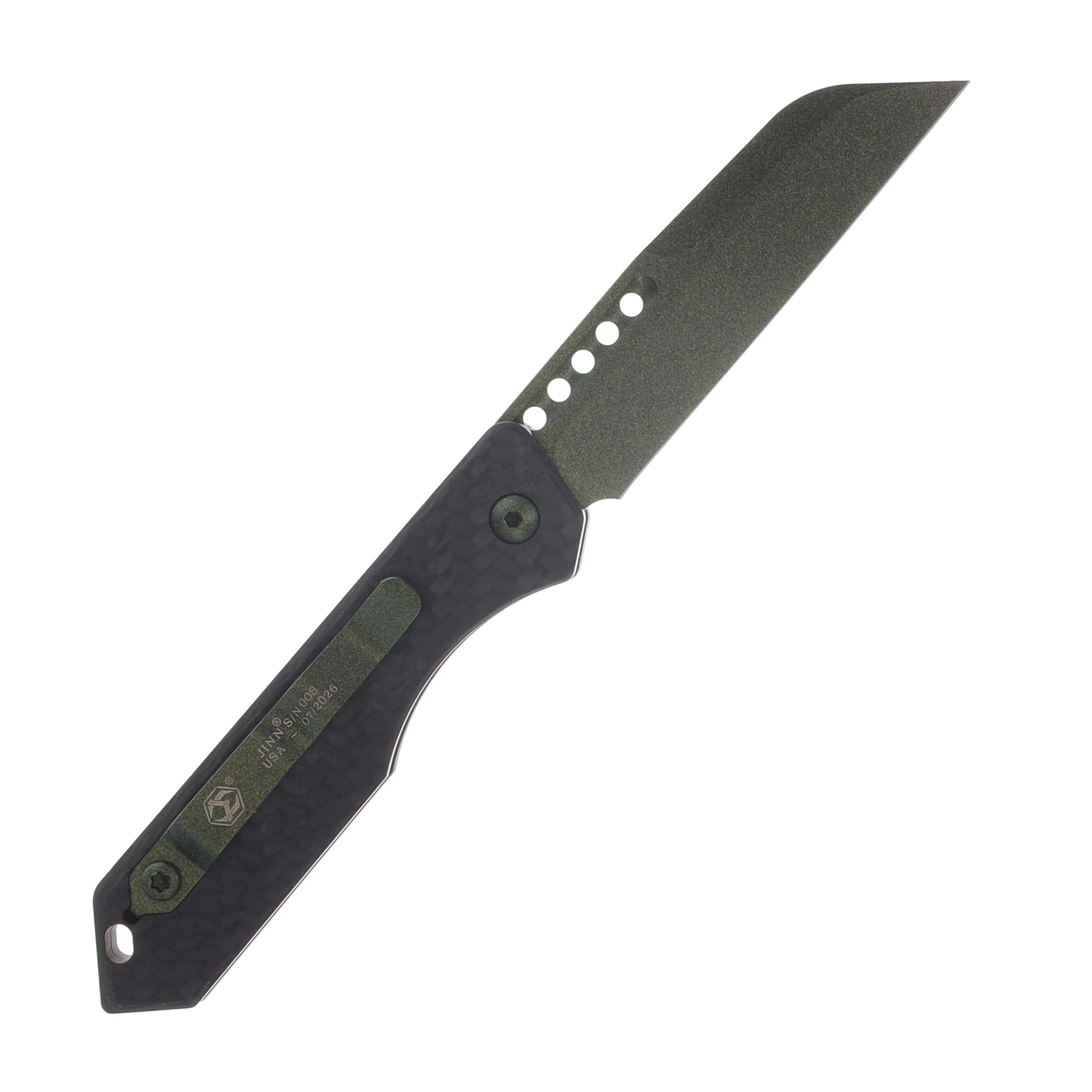 Heretic Jinn Automatic Knife Metallic Green Magnacut/Carbon Fiber H113-MG-CF View 2