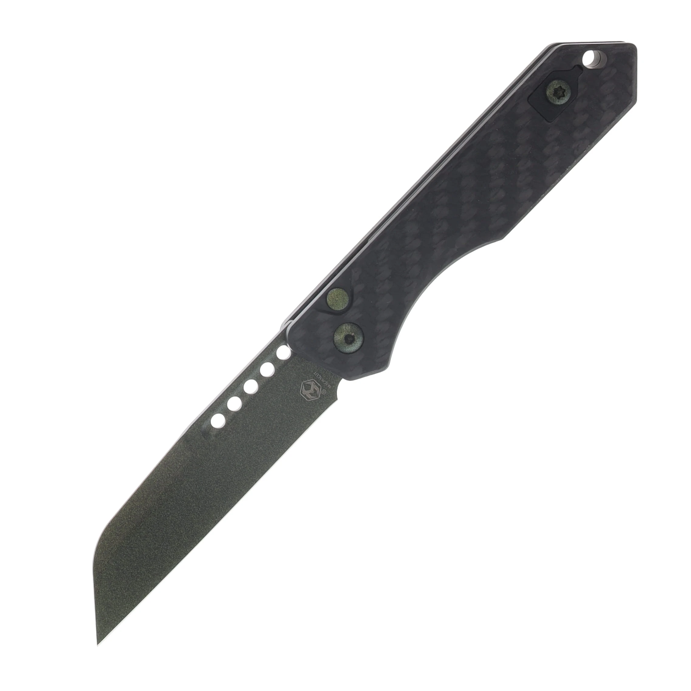 Heretic Jinn Automatic Knife Metallic Green Magnacut/Carbon Fiber H113-MG-CF View 1