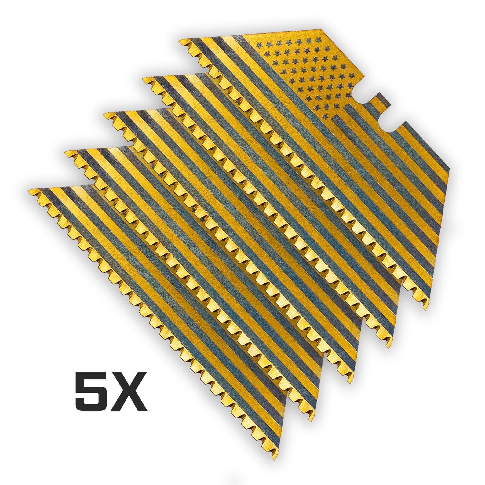 Exceed Designs American Flag Gold 24pt Serrated Utility Blades 5-Pack ACC-BLD-G24-FLG-5 View 1