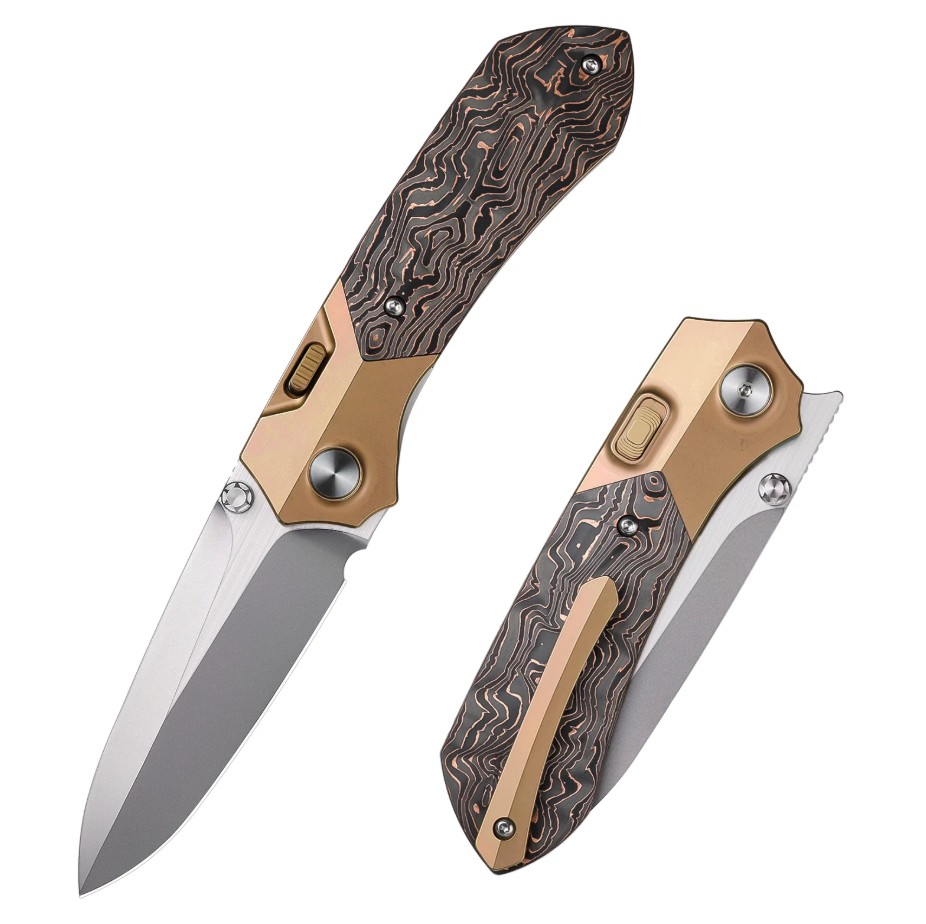 Remette RT-Meteor Folding Knife Bead Blast M390/Copper Titanium and Carbon Fiber RTPT-DL View 1