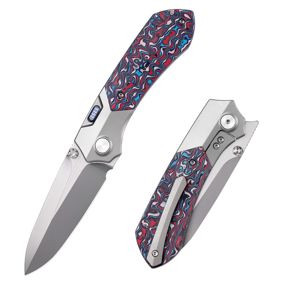 Remette RT-Meteor Folding Knife Stonewash M390/Gray Titanium and Multicolored Carbon Fiber RTPT-A View 1