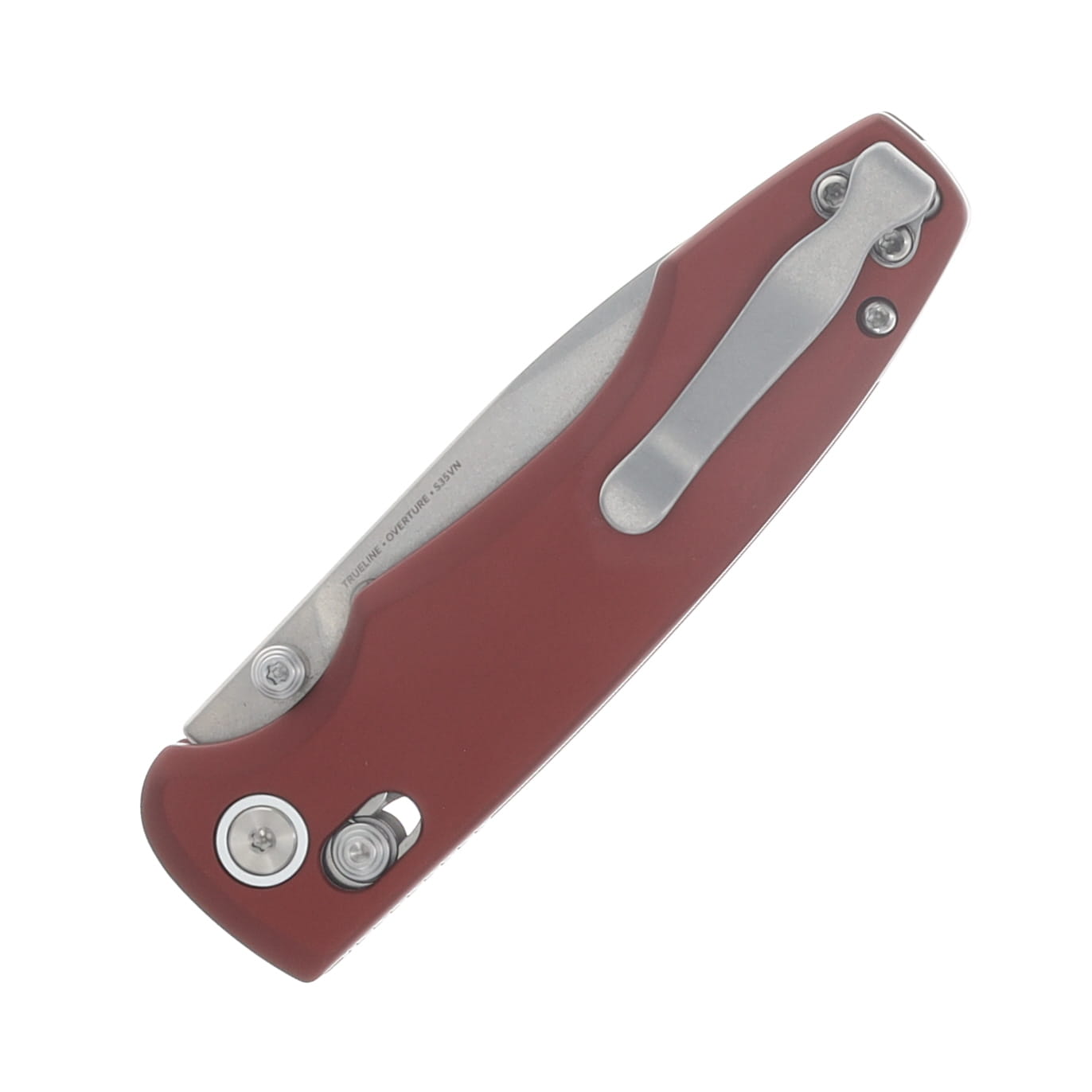 Trueline Overture Crossbar Lock Folding Knife Stonewash S35VN/Burgundy Aluminum TRUOV2501 View 6