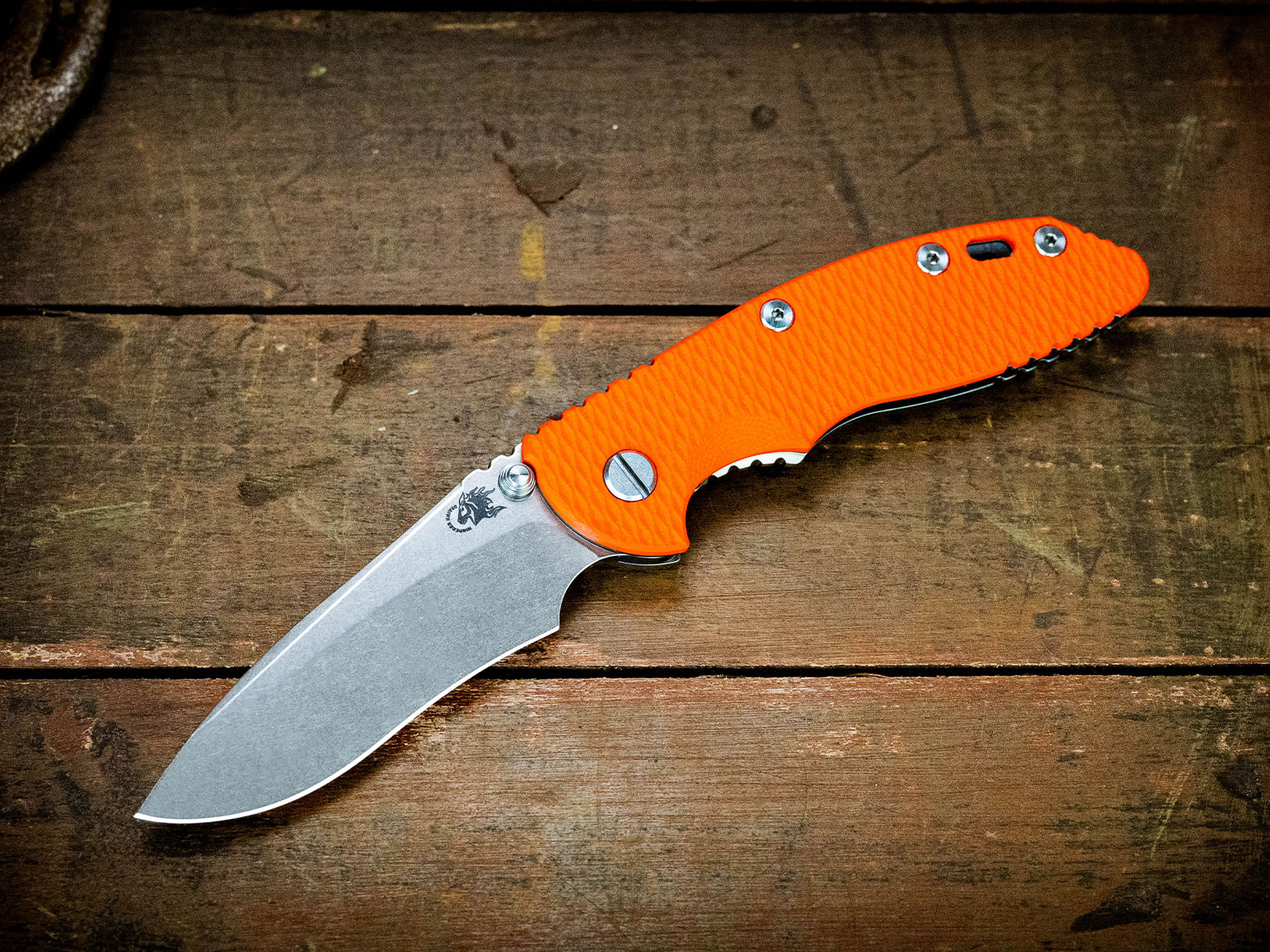 Hinderer XM-18 3.5in Magnacut Recurve Non Flipper Tri-Way Folder SW Blade Working Finish Frame Orange G-10 Handle KXM35NFRECSWWFOR View 9