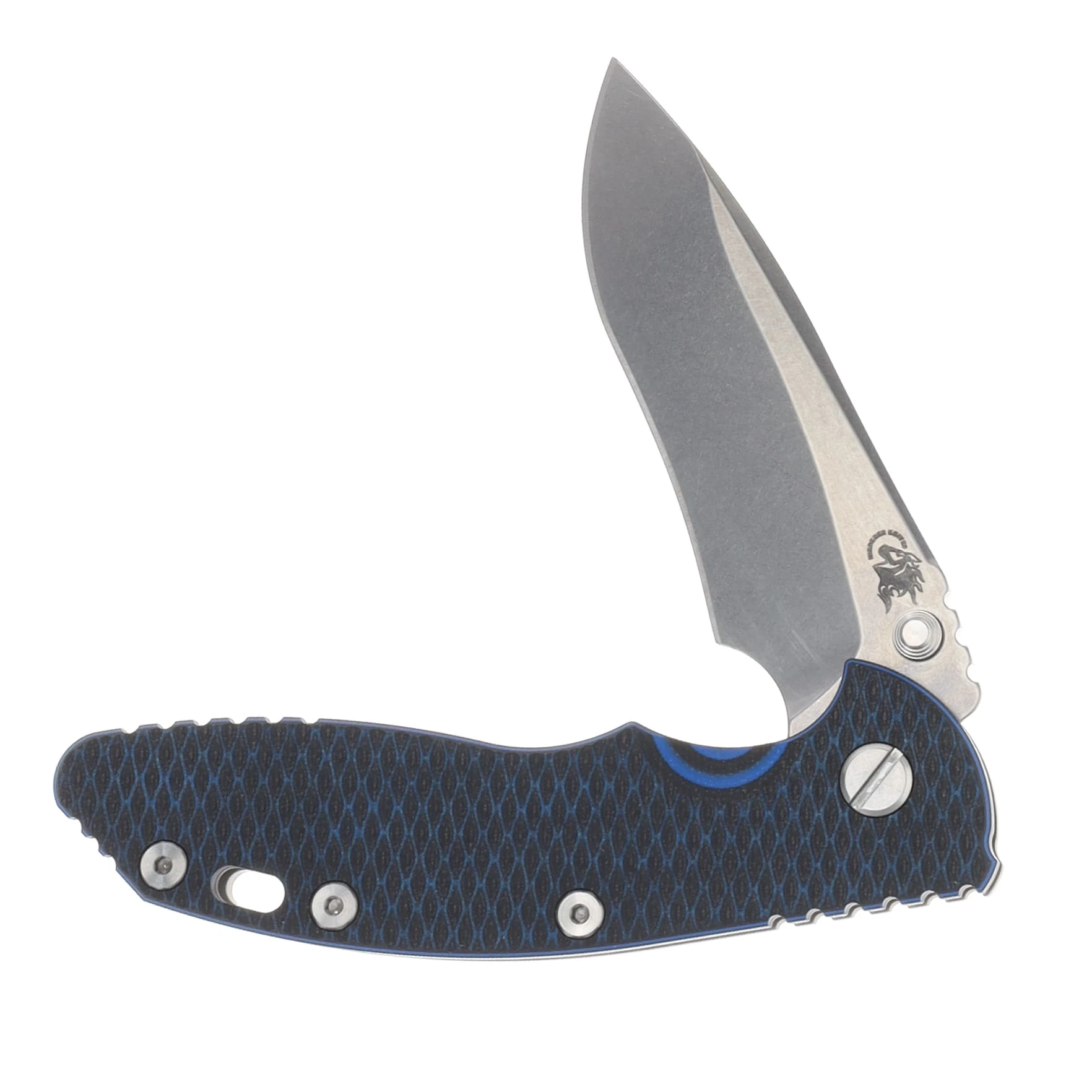 Hinderer XM-18 3.5in Magnacut Recurve Non Flipper Tri-Way Folder Working Finish SW Blade Blue/Black G-10 Handle KXM35NFRECWFSWBLBK View 3