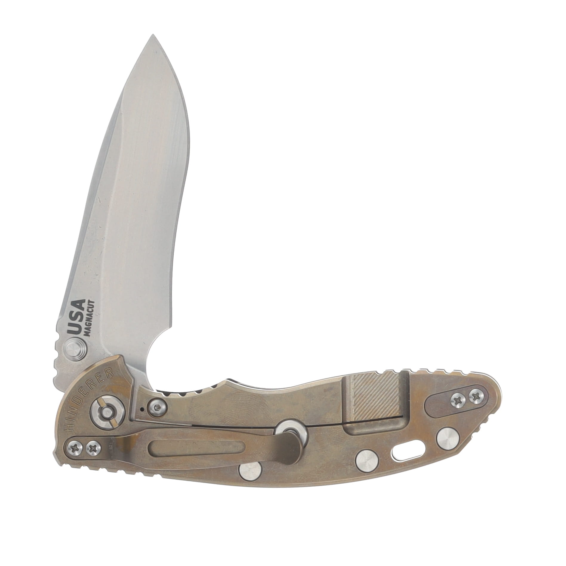 Hinderer XM-18 3.5in Magnacut Recurve Non Flipper Tri-Way Folder SW Bronze Frame Black G-10 Handle KXM35NFRECSWBZBK View 4