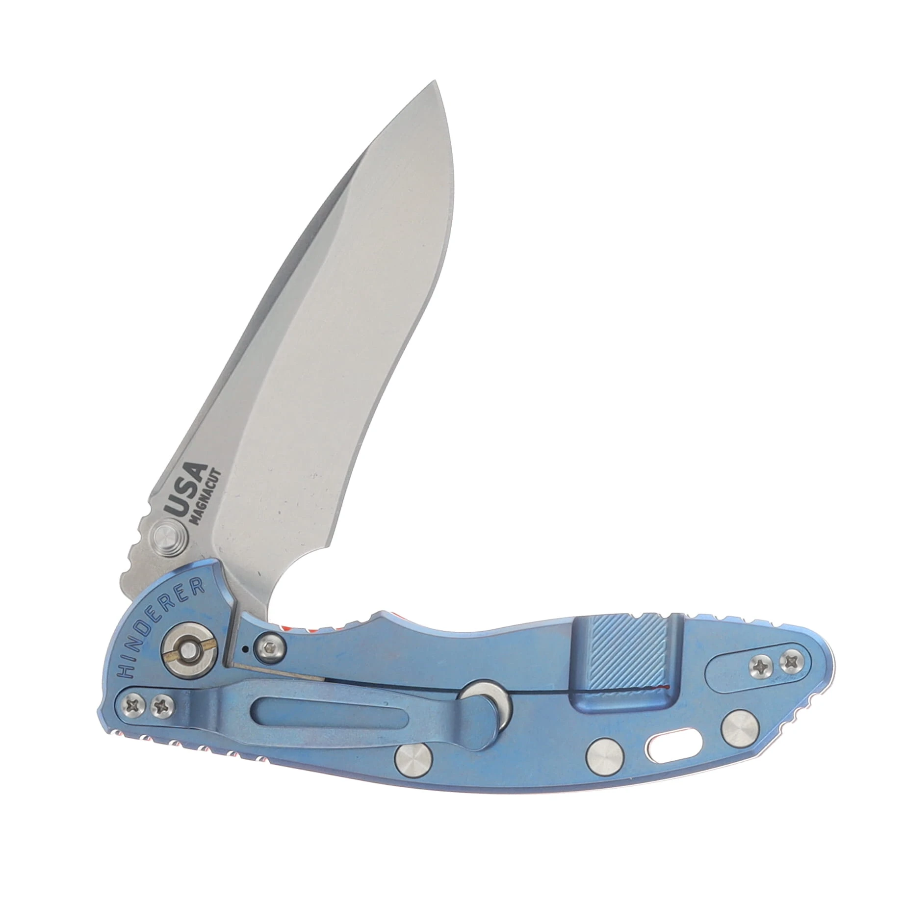 Hinderer XM-18 3.5in Magnacut Recurve Non Flipper Tri-Way Folder SW Blue Frame Orange G-10 Handle KXM35NFRECSWBLOR View 4