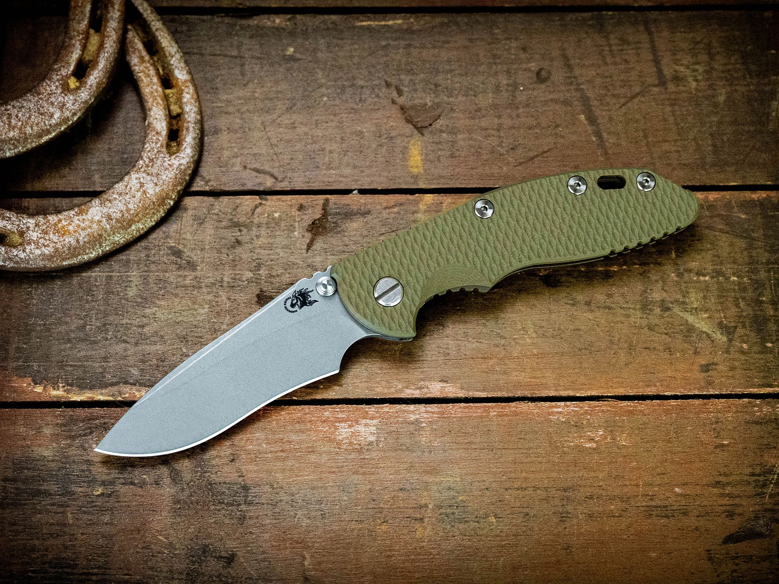 Hinderer XM-18 3.5in Magnacut Recurve Non Flipper Tri-Way Folder Battle Bronze Frame OD Green G-10 Handle KXM35NFRECBBZOD View 9