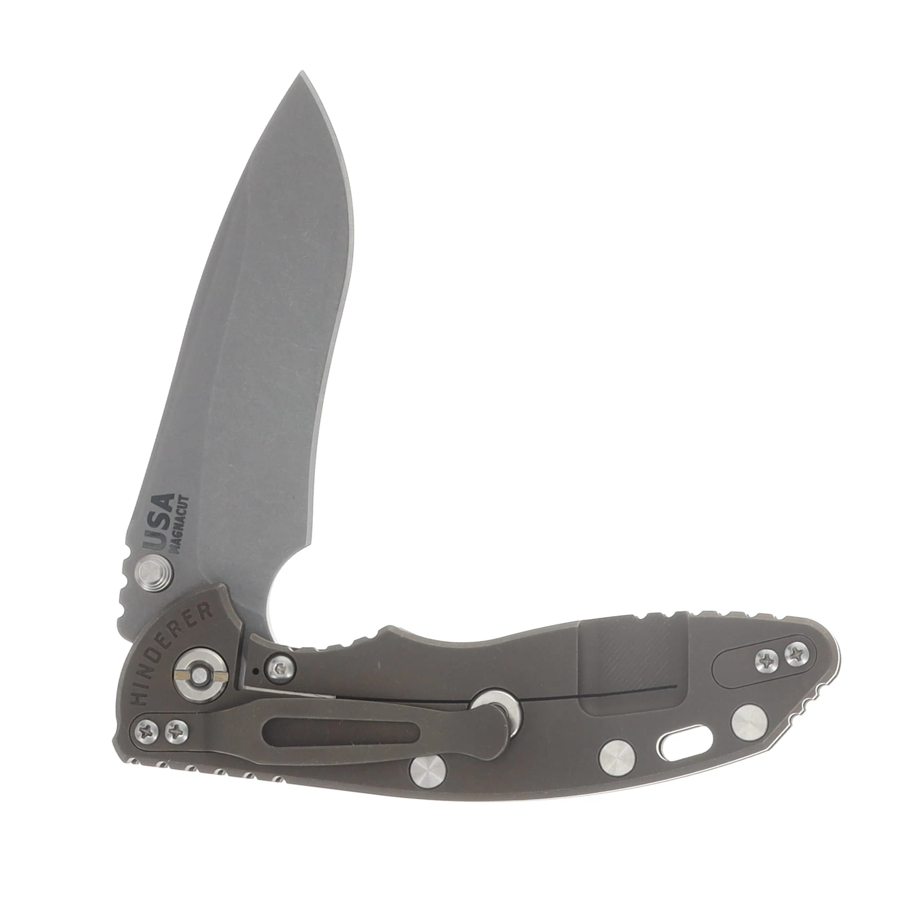 Hinderer XM-18 3.5in Magnacut Recurve Non Flipper Tri-Way Folder Battle Bronze Frame OD Green G-10 Handle KXM35NFRECBBZOD View 4