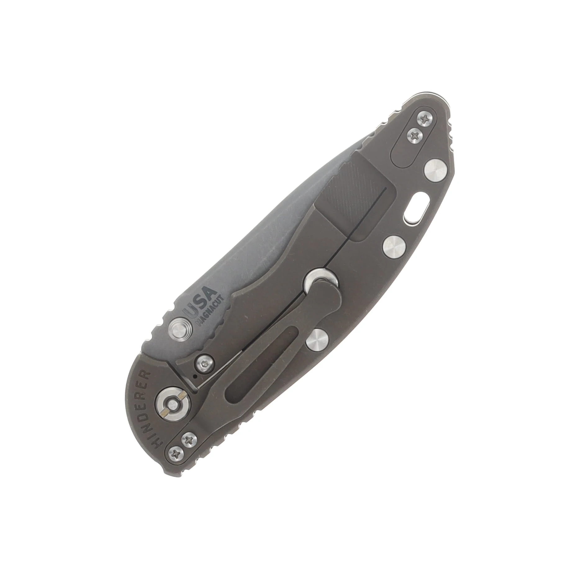 Hinderer XM-18 3.5in Magnacut Recurve Non Flipper Tri-Way Folder Battle Bronze Frame OD Green G-10 Handle KXM35NFRECBBZOD View 6
