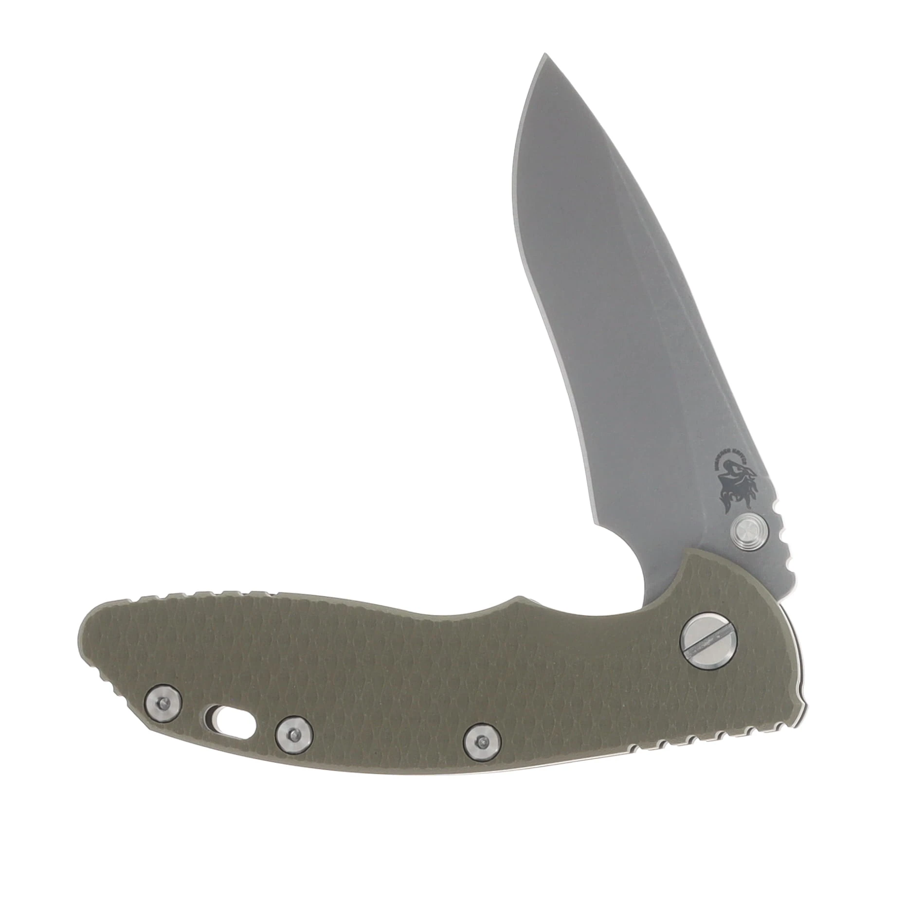Hinderer XM-18 3.5in Magnacut Recurve Non Flipper Tri-Way Folder Battle Bronze Frame OD Green G-10 Handle KXM35NFRECBBZOD View 3