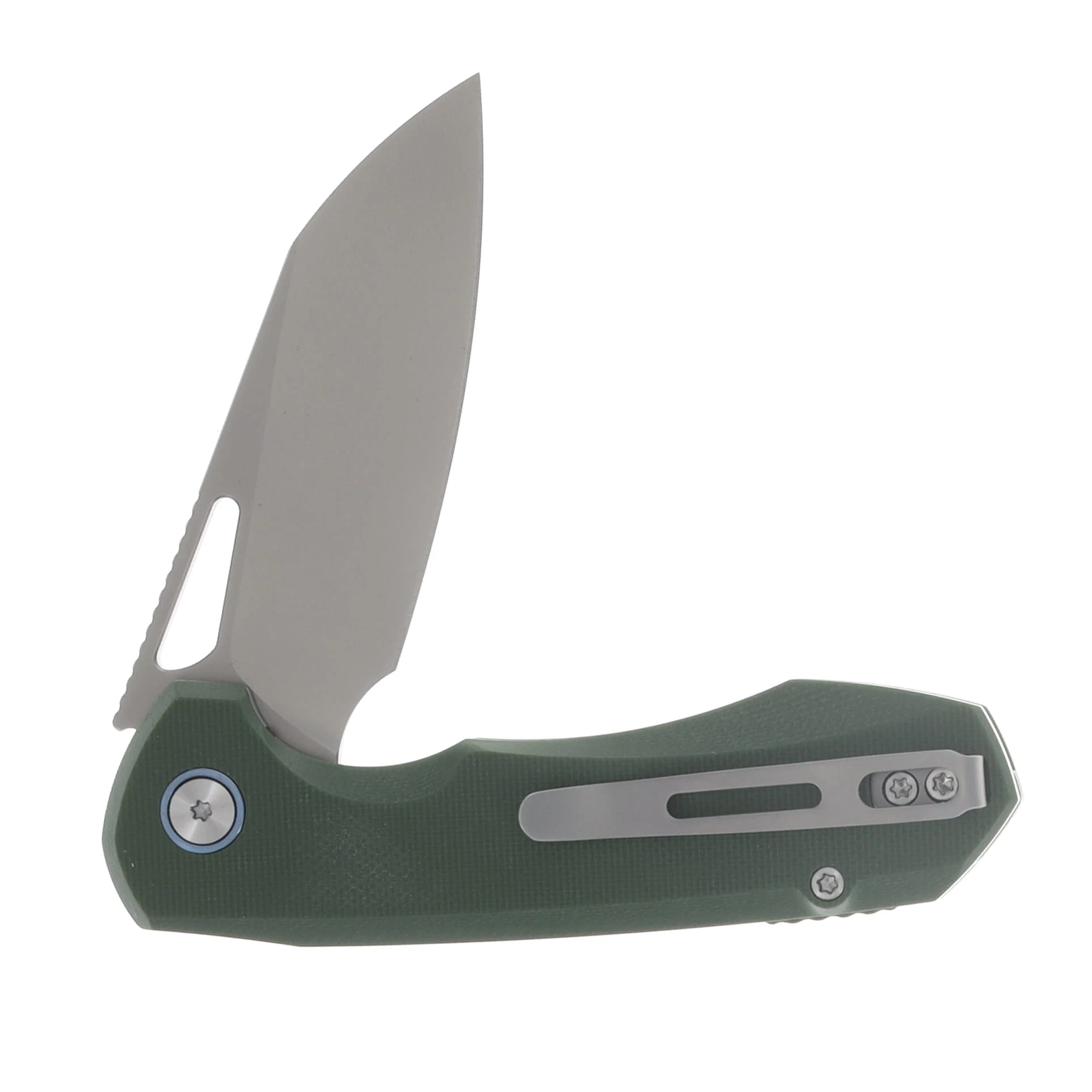 Remette Camel Button Linerlock Folding Knife 14C28N/Green G-10 RTCMLB View 4