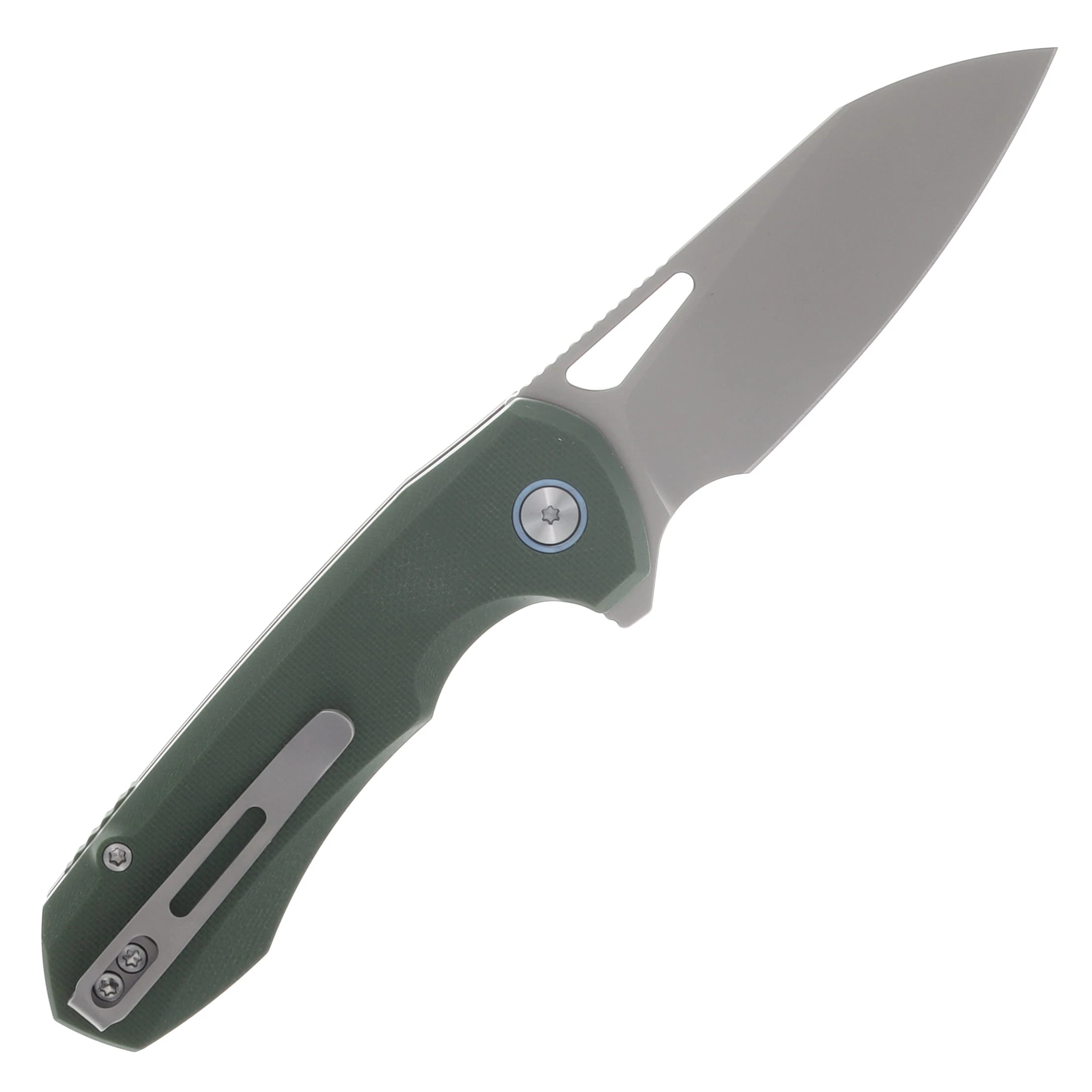 Remette Camel Button Linerlock Folding Knife 14C28N/Green G-10 RTCMLB View 2