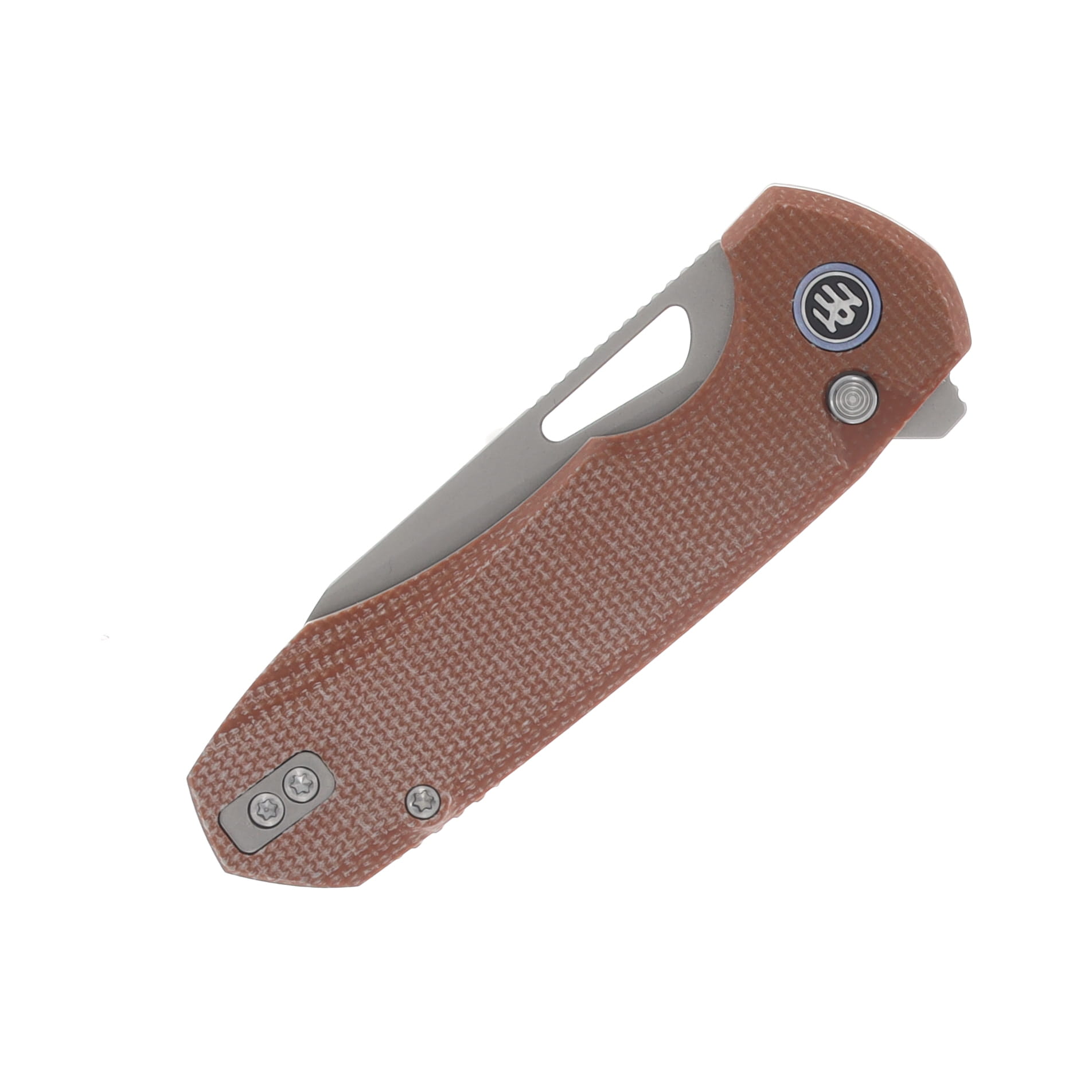 Remette Camel Button Linerlock Folding Knife 14C28N/Brown Micarta RTCMLF View 5