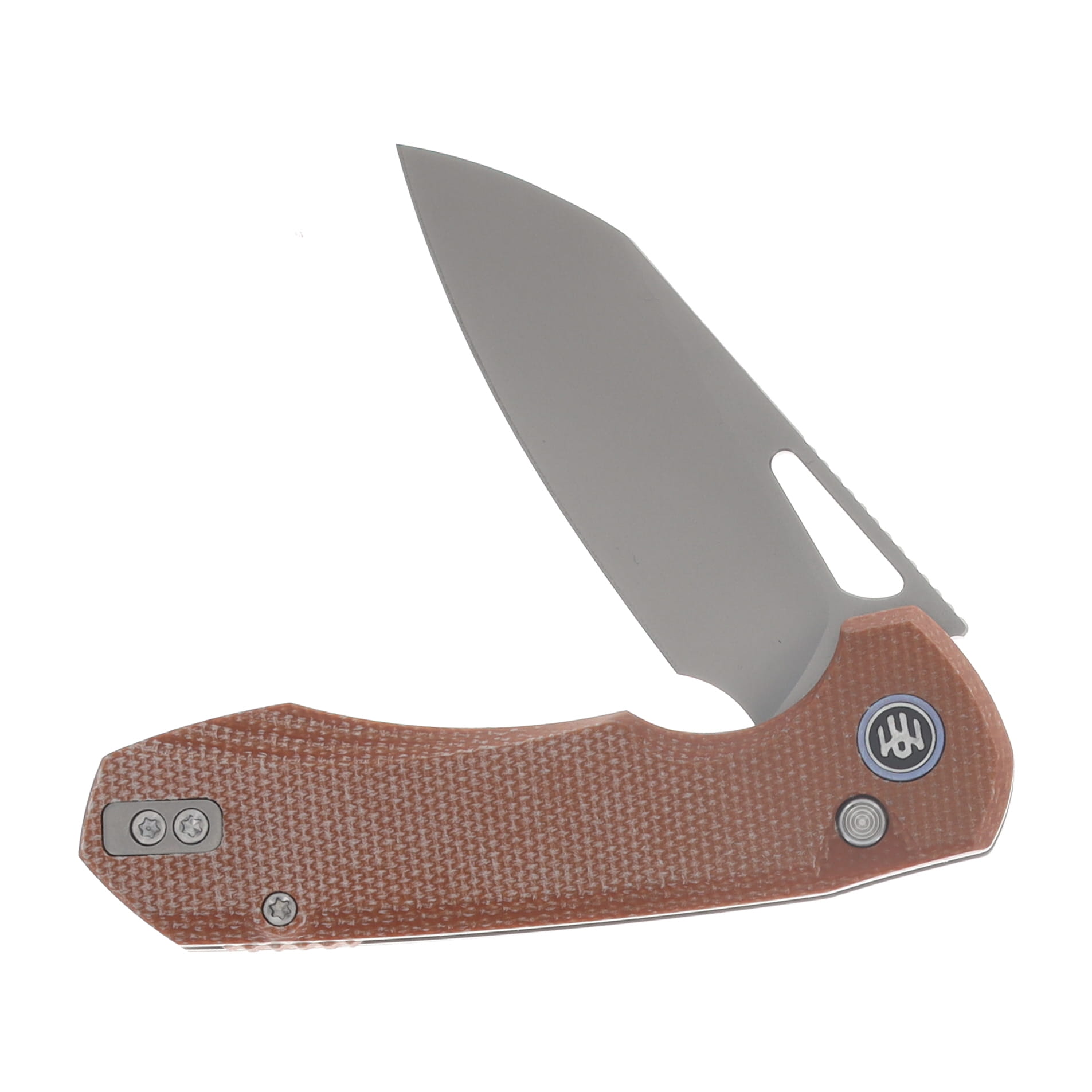 Remette Camel Button Linerlock Folding Knife 14C28N/Brown Micarta RTCMLF View 3