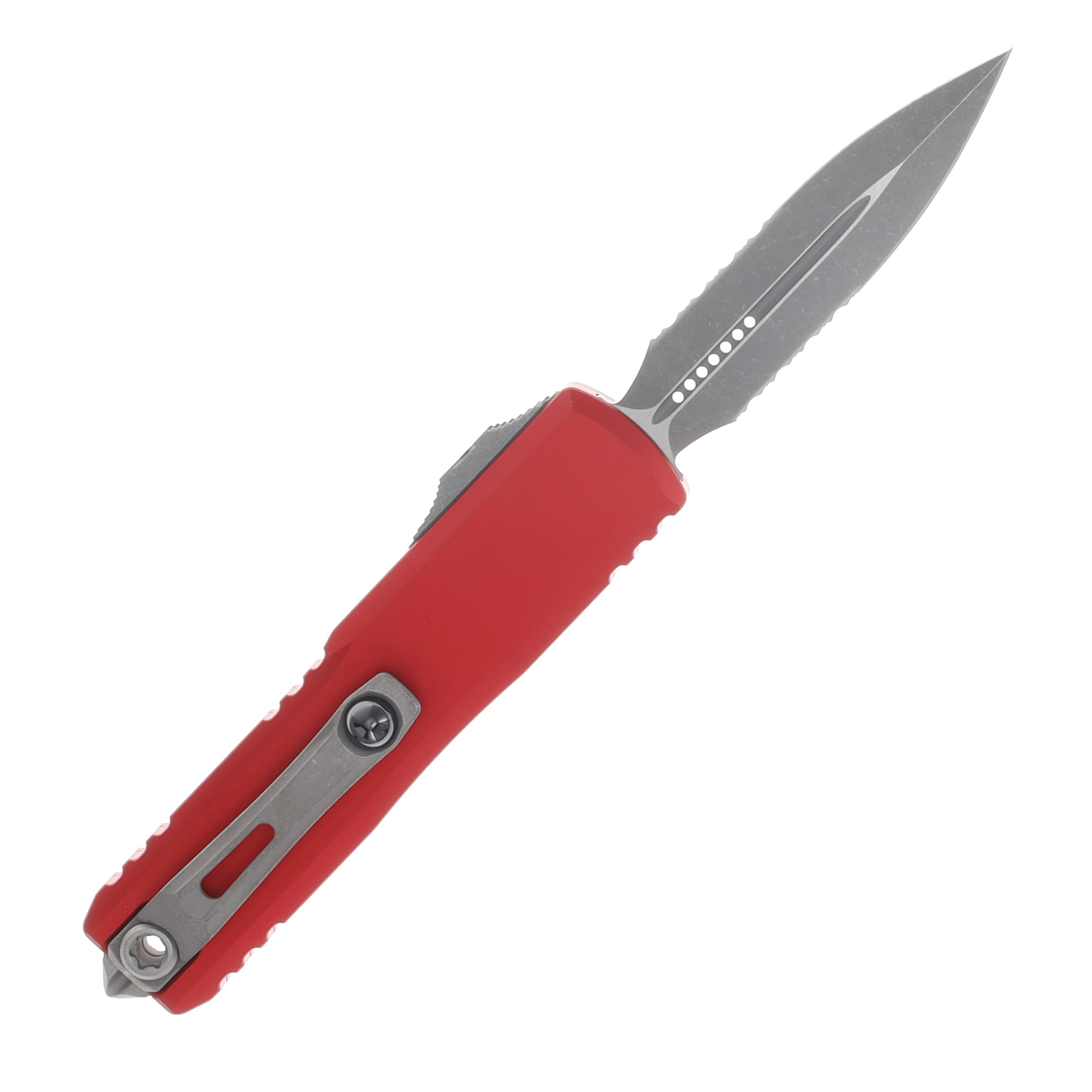 Microtech UTX-85 GEN IV OTF Auto D/E Apocalyptic Part Serrate Red AUMT1232411APRD View 2