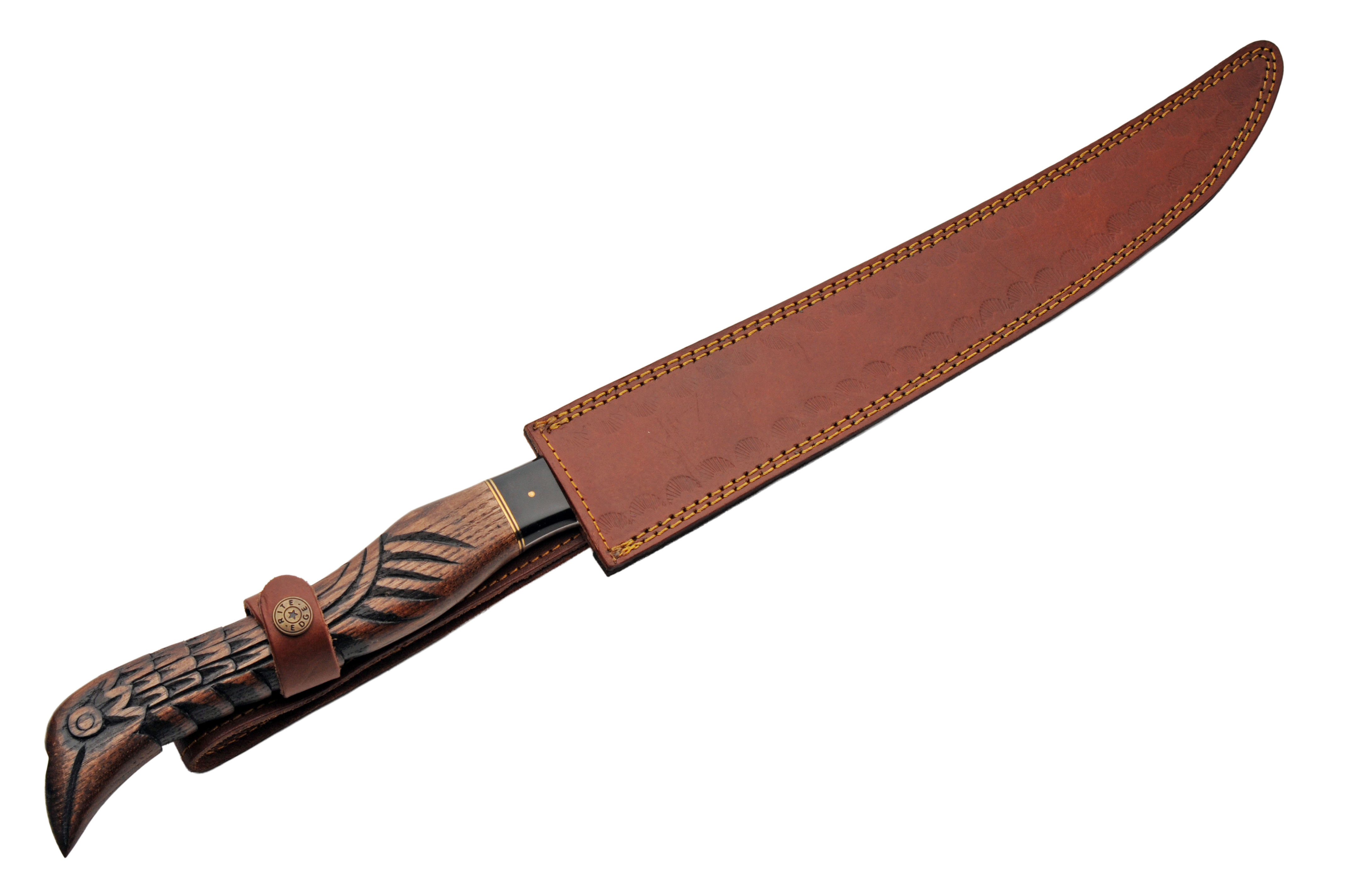 Rite Edge Ashwood Raven Damascus/Wood Short Sword with Leather Scabbard DM5048 View 3