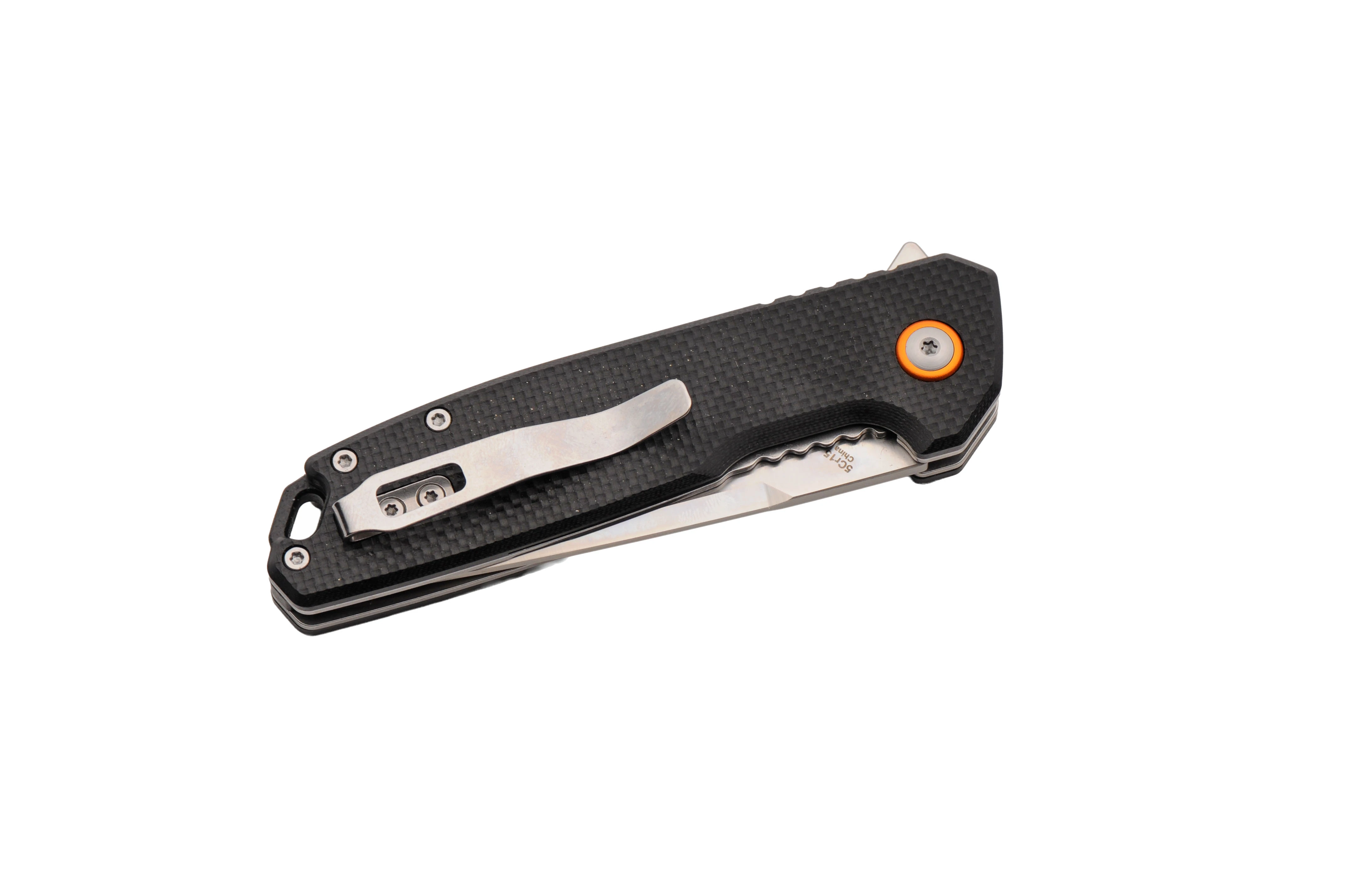 Rite Edge Assisted Linerlock Folding Knife EMT Black G-10 with Orange Ring RUC-4017BK View 3