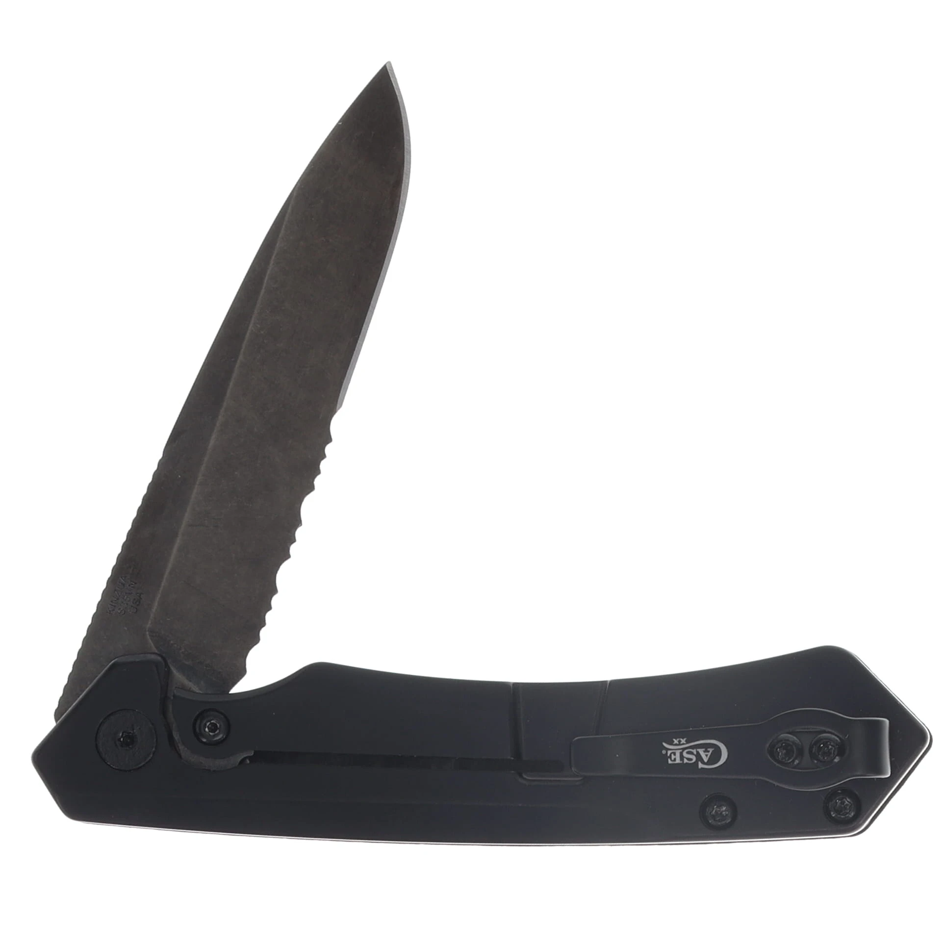 Case Kinzua Mission Series Folding Knife BLK/BLK Serrated S35VN Spear Blade CF Handle CA70966 View 4