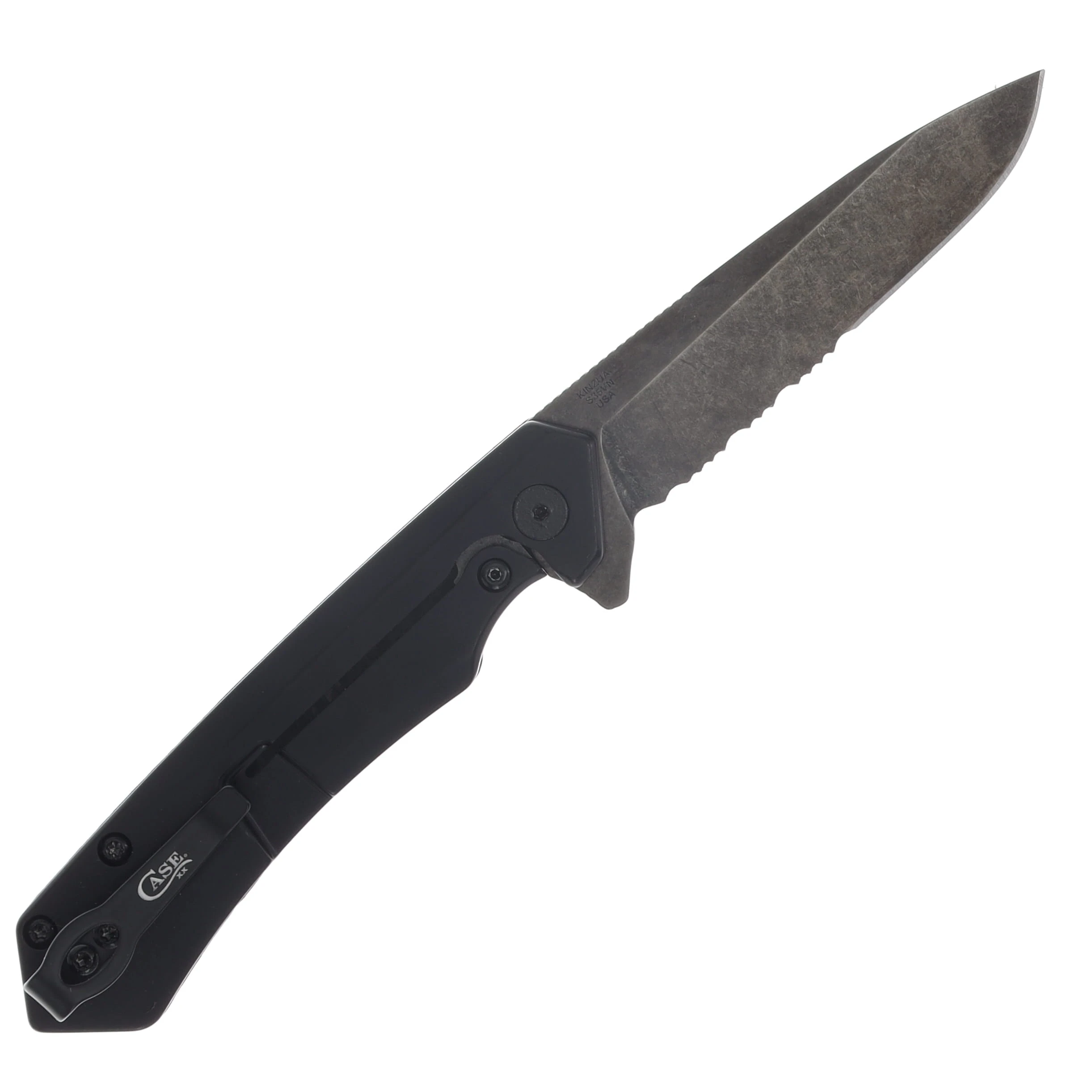 Case Kinzua Mission Series Folding Knife BLK/BLK Serrated S35VN Spear Blade CF Handle CA70966 View 2