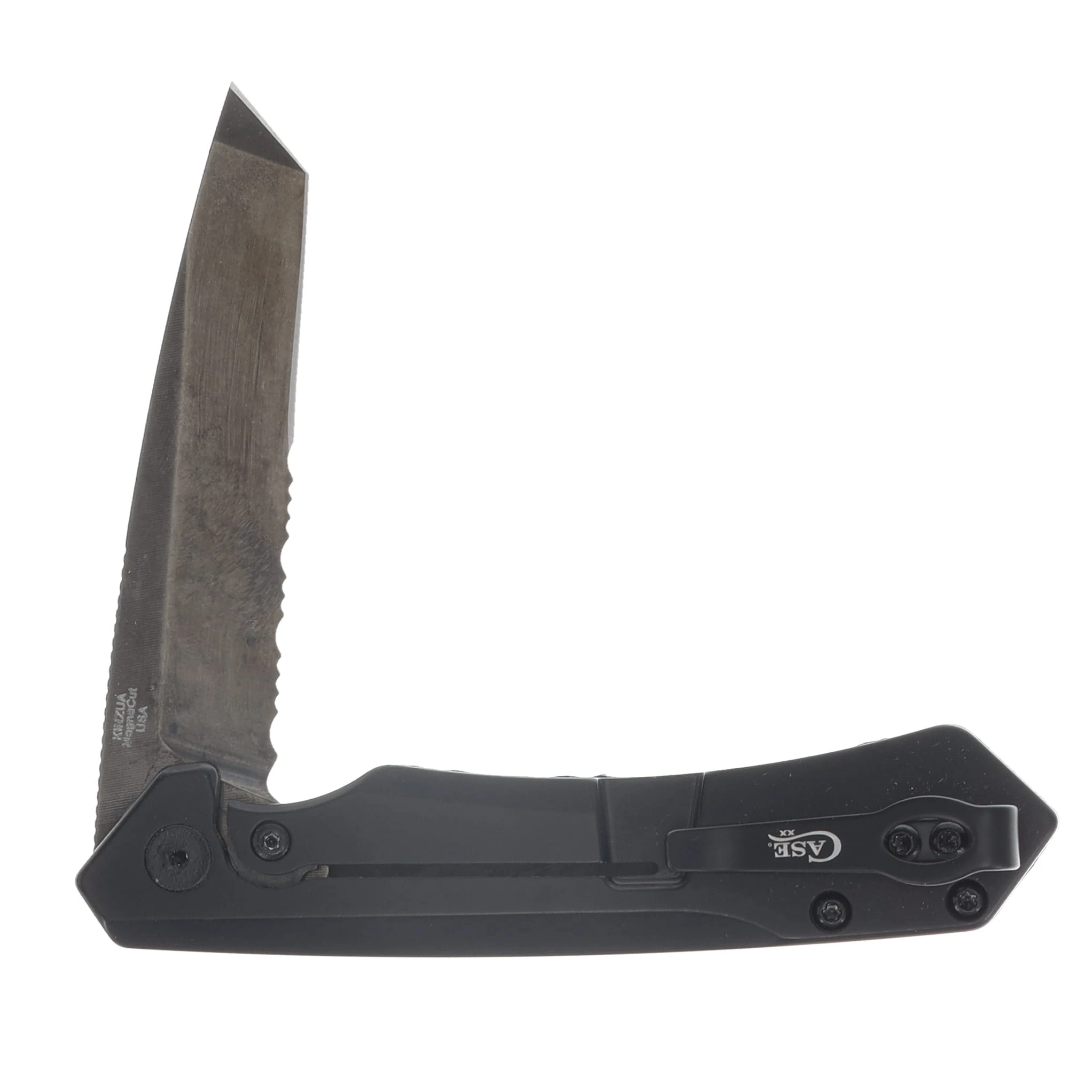 Case Kinzua Mission Series Folding Knife BLK/BLK Serrated Magnacut Tanto Blade CF Handle CA70969 View 4