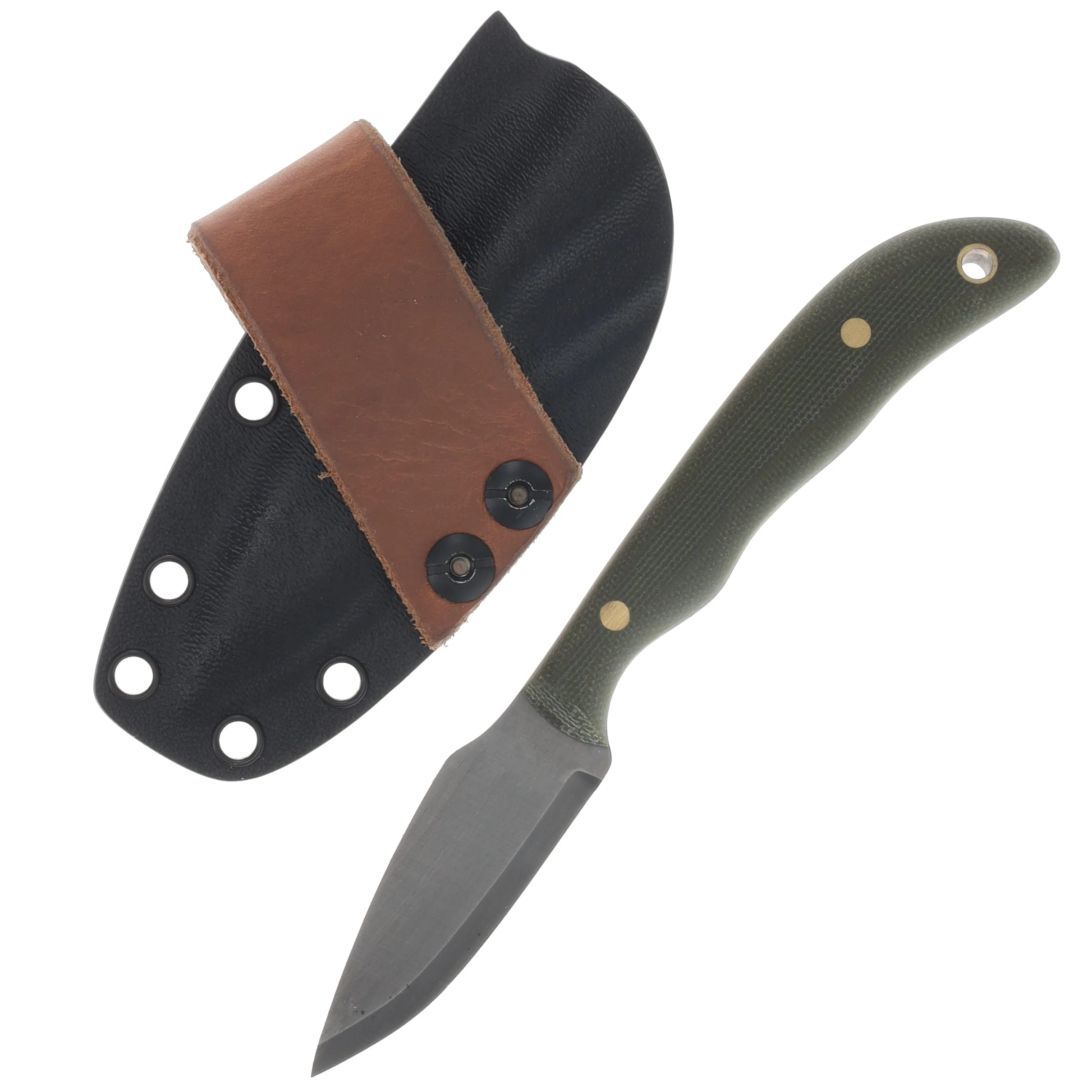 Samuel Riner Custom Knives Bird and Trout Fixed Blade Scandi Grind 80CrV2/OD Green Micarta SRKBT1 View 1