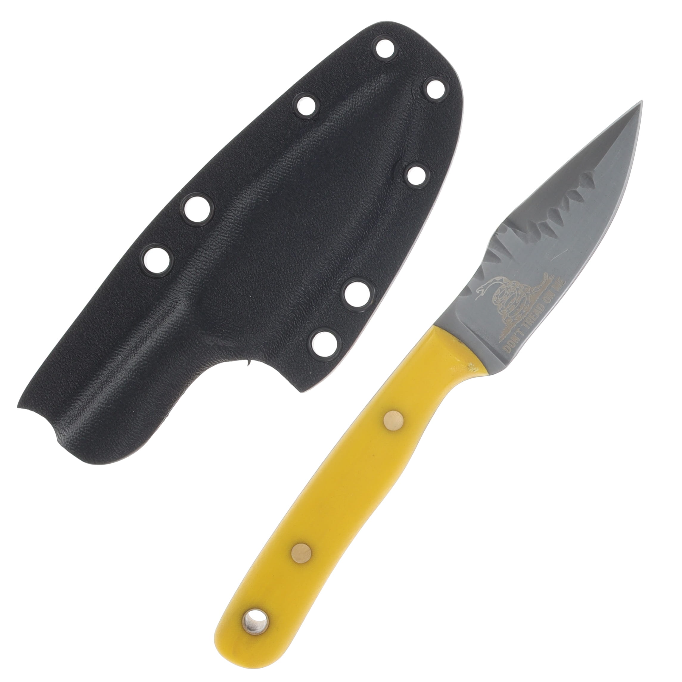 Samuel Riner Custom Knives Pellissippi Defender 80CrV2/Gadsden Flag Yellow Micarta SRKPD2 View 1
