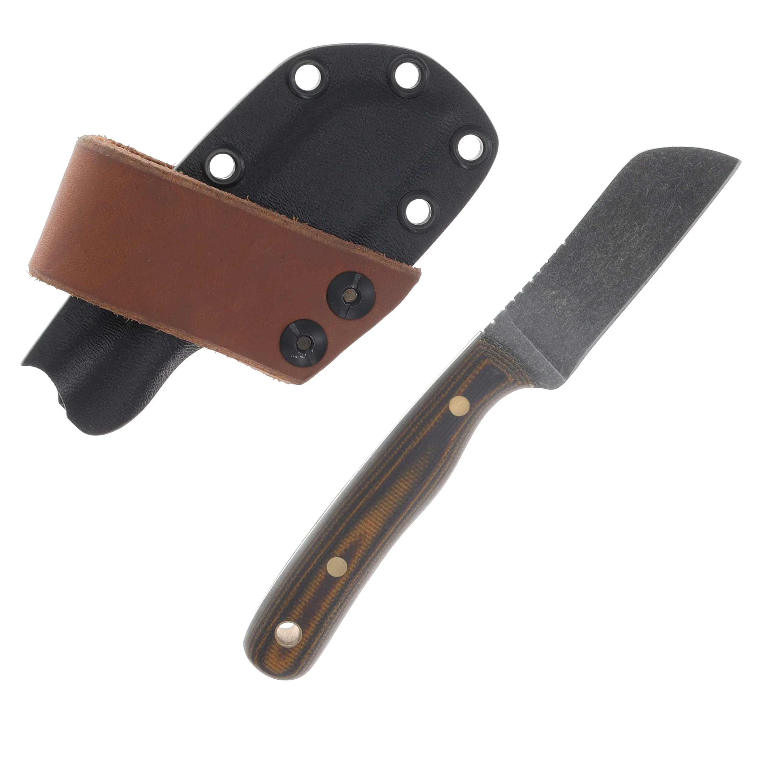Samuel Riner Custom Knives Pellissippi XL Fixed Blade Acid Washed 80Crv2 Sheepsfoot Tapered Tang/Duck Micarta SRKPXL1 View 2