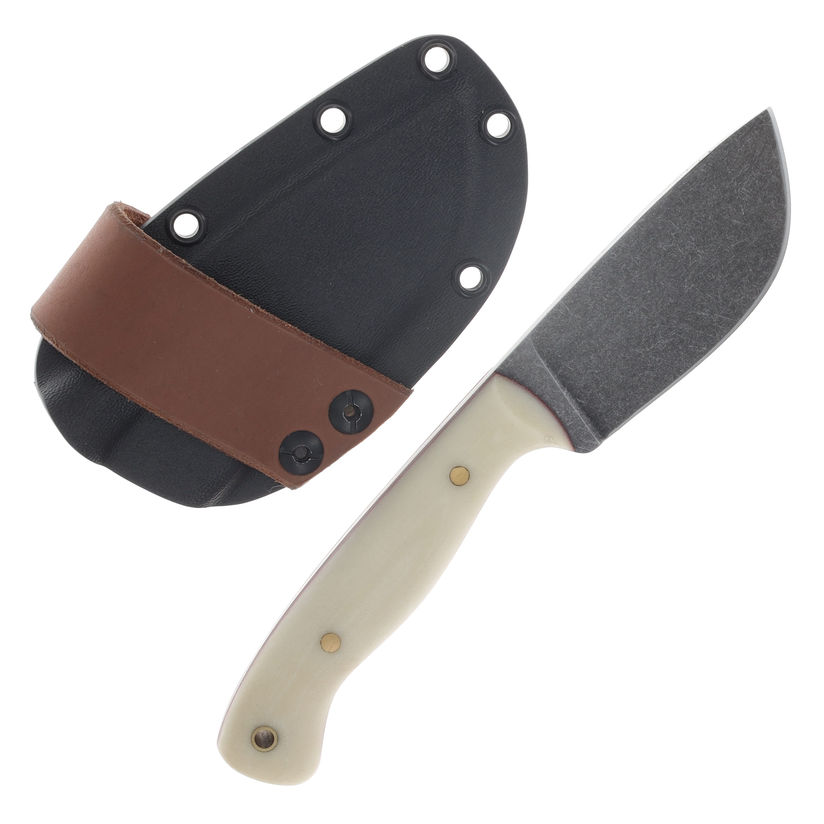 Samuel Riner Custom Knives Big Ridge Skinner Fixed Blade Knife Acid Washed 80CrV2/White Linen Micarta with Red Liners SRKBR 1 View 2