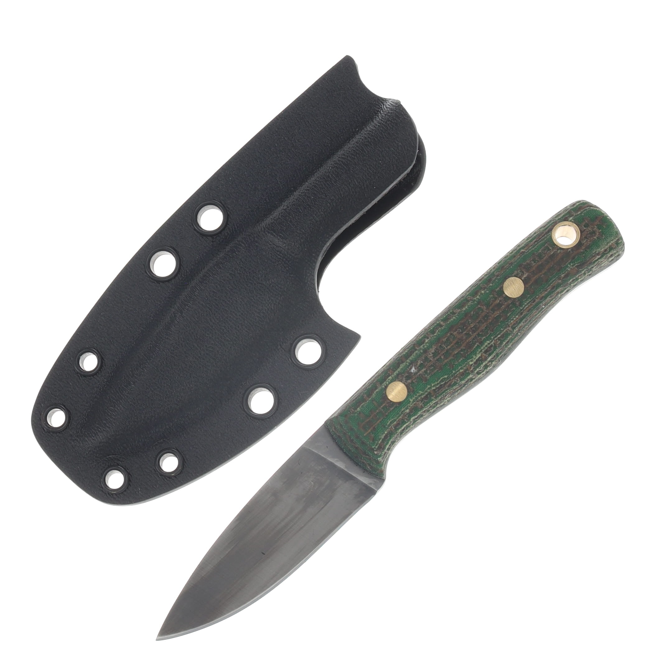 Samuel Riner Custom Knives Clinton Clipper Classic Finish 80CrV2 File Tapered Tang/Green and Brown Burlap Micarta SRKCLC3 View 1