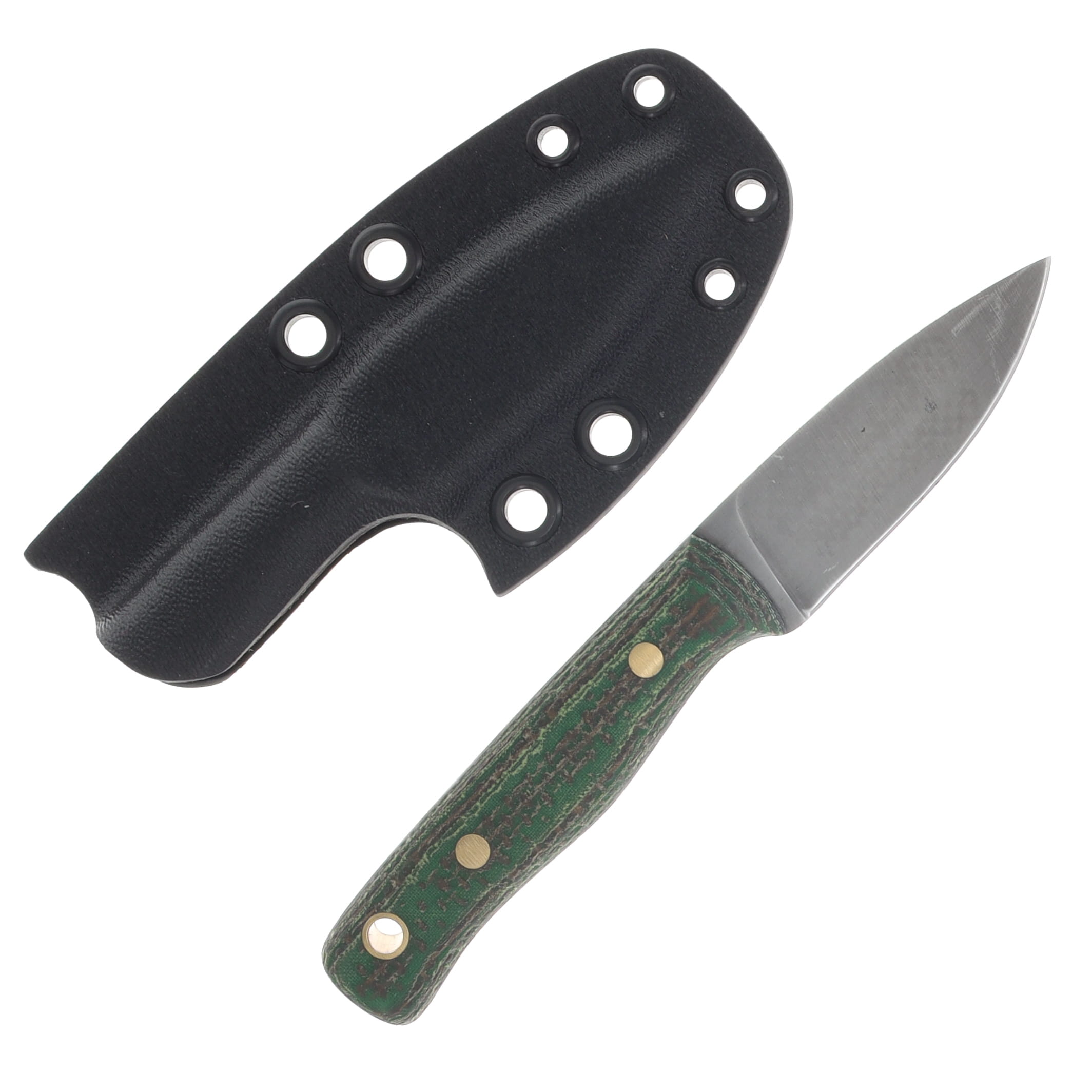 Samuel Riner Custom Knives Clinton Clipper Classic Finish 80CrV2 File Tapered Tang/Green and Brown Burlap Micarta SRKCLC3 View 2