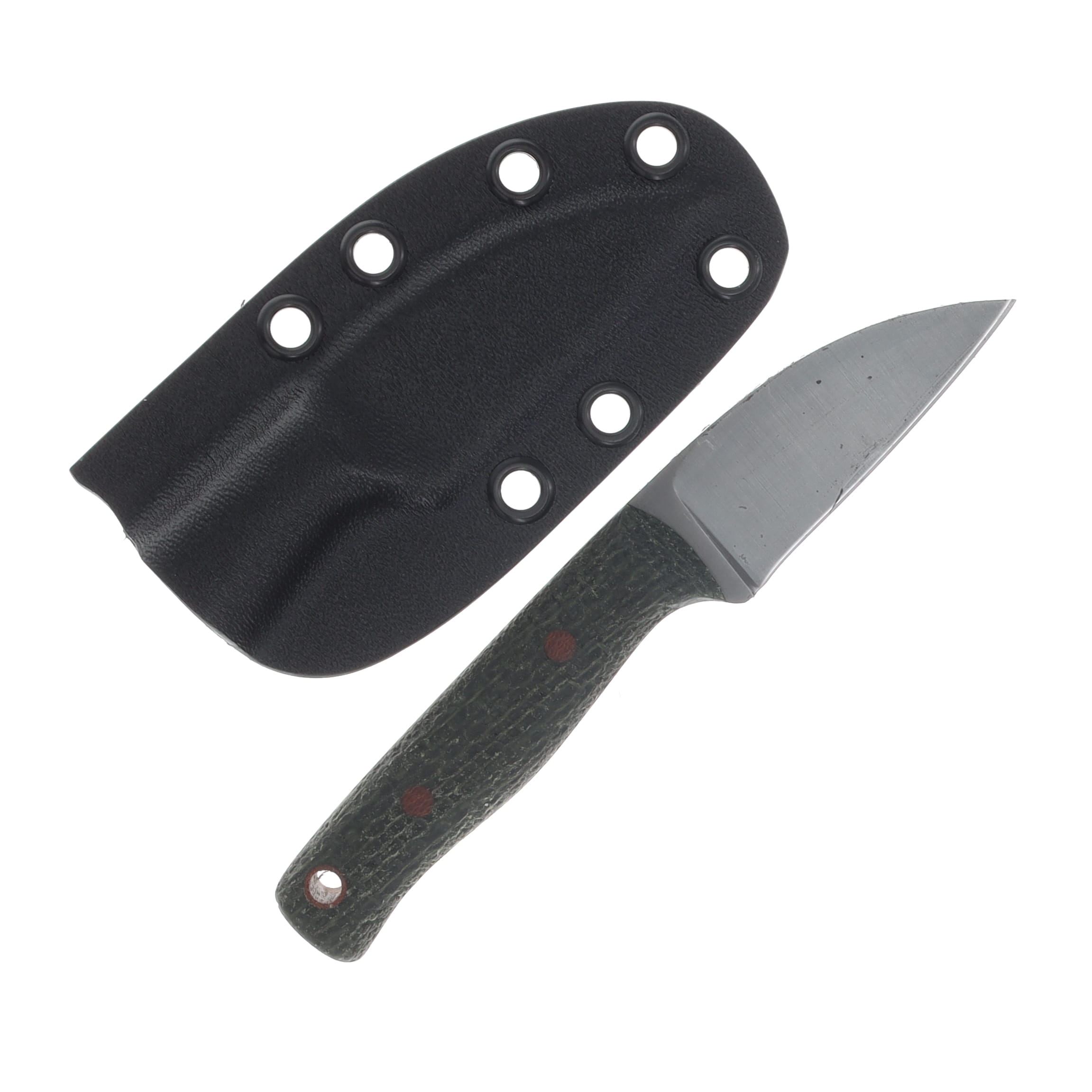 Samuel Riner Custom Knives Clinton Clipper Wharncliffe Fixed Blade Acid Washed Taper Tang 80CrV2/Forest Green Burlap Micarta SRKCLCW1 View 2