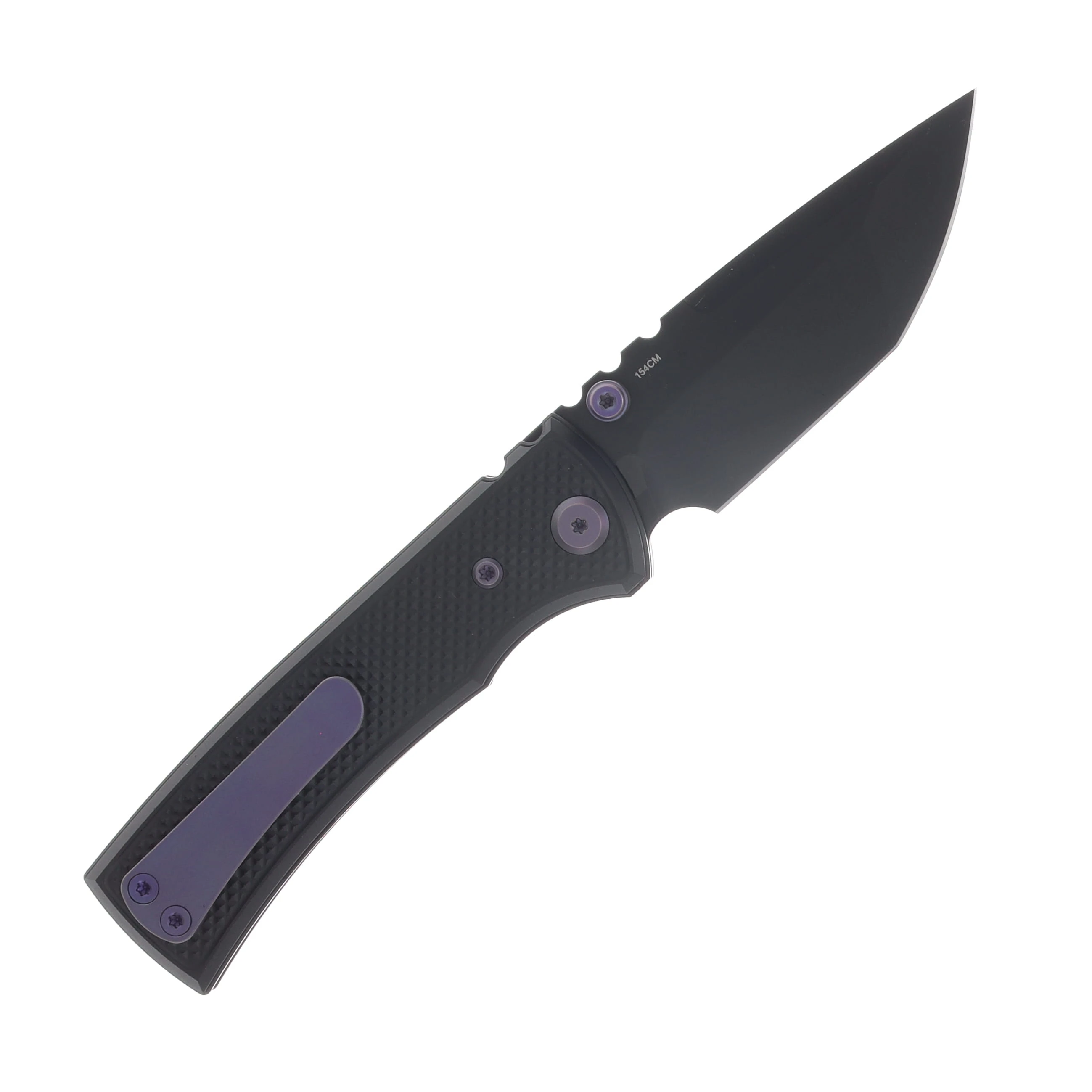 Chaves Blue Label Redencion Street Linerlock Folder Aluminum Knurled SW Black PVD Purple TI Black Tanto View 2