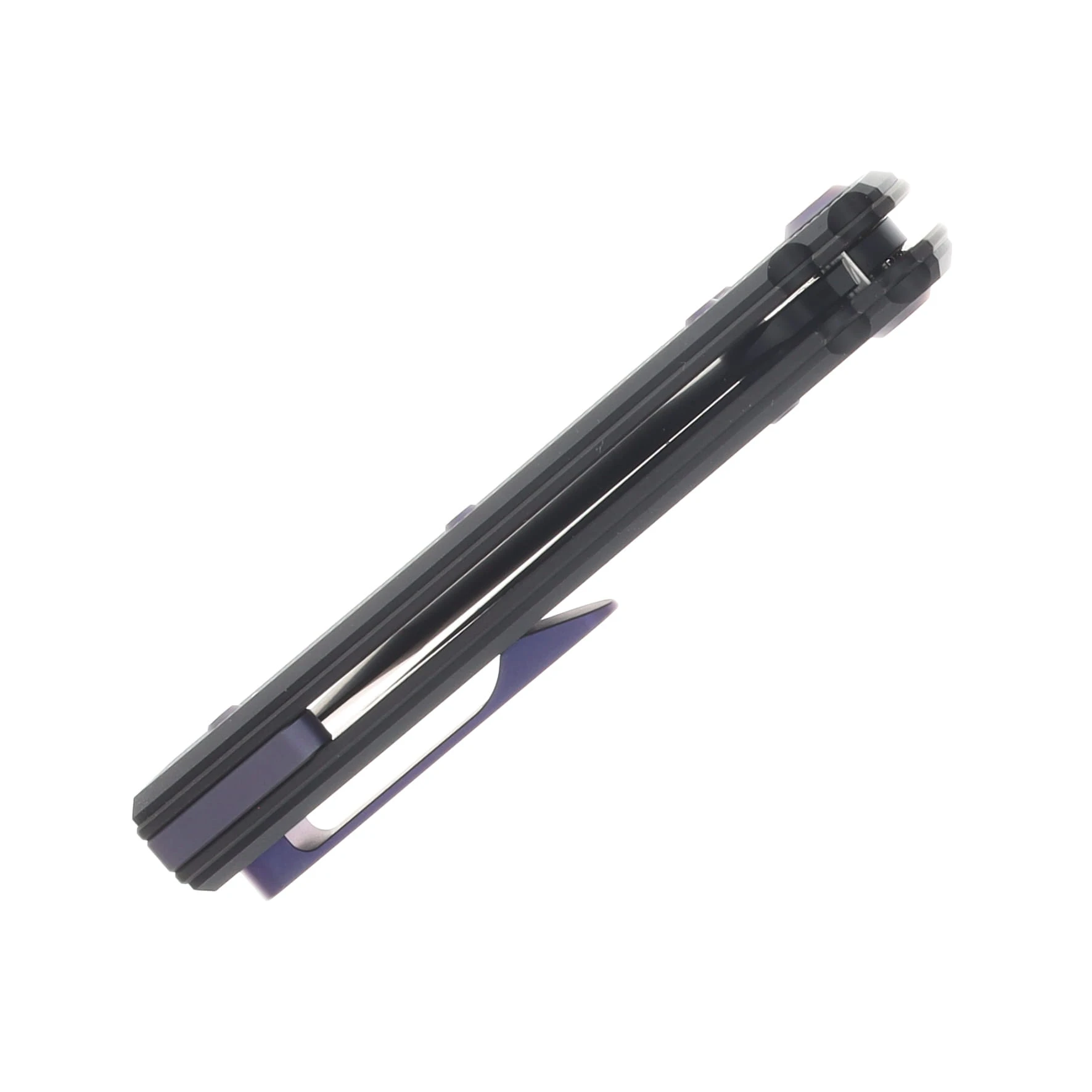 Chaves Blue Label Redencion Street Linerlock Folder Aluminum Knurled SW Black PVD Purple TI Black Tanto View 7