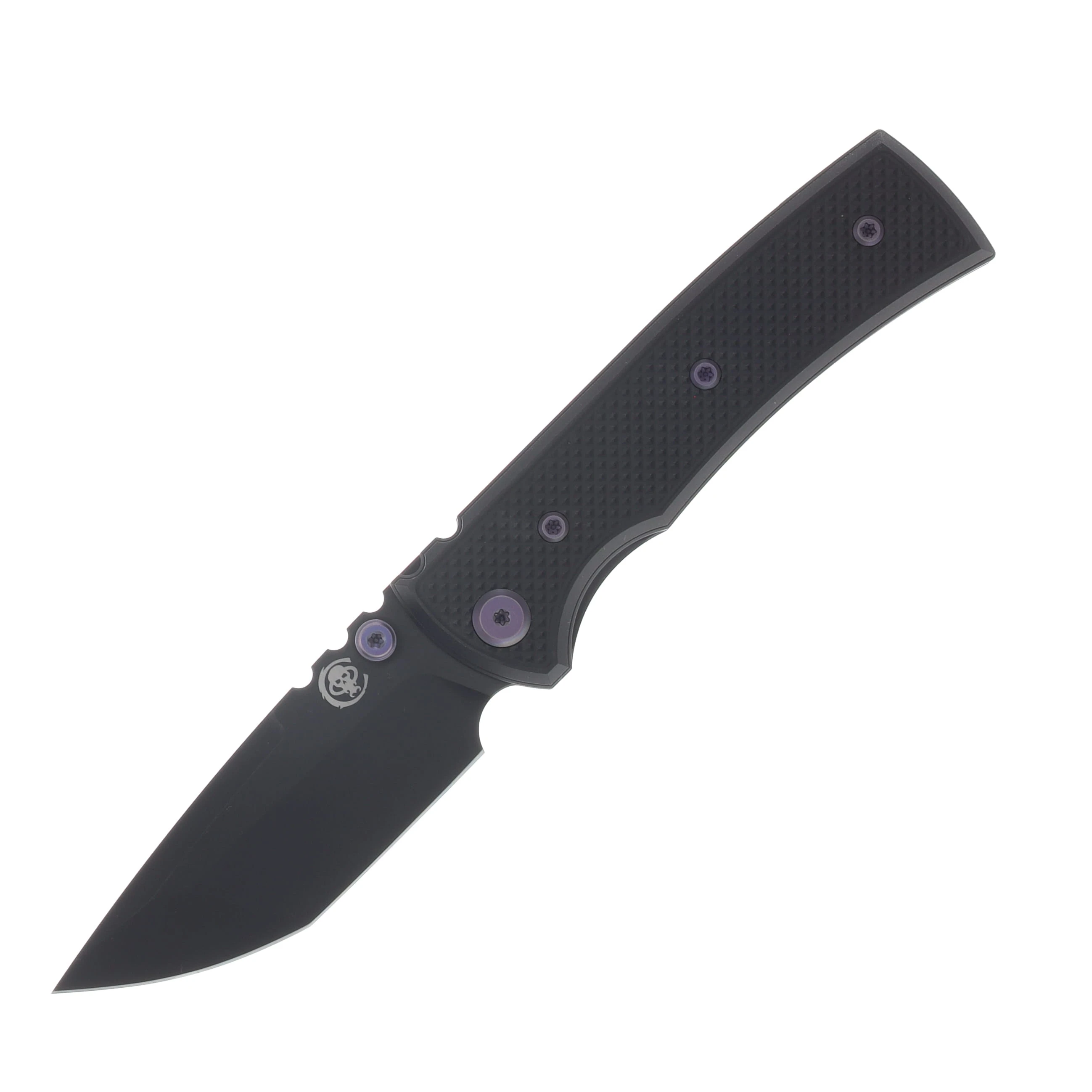 Chaves Blue Label Redencion Street Linerlock Folder Aluminum Knurled SW Black PVD Purple TI Black Tanto View 1