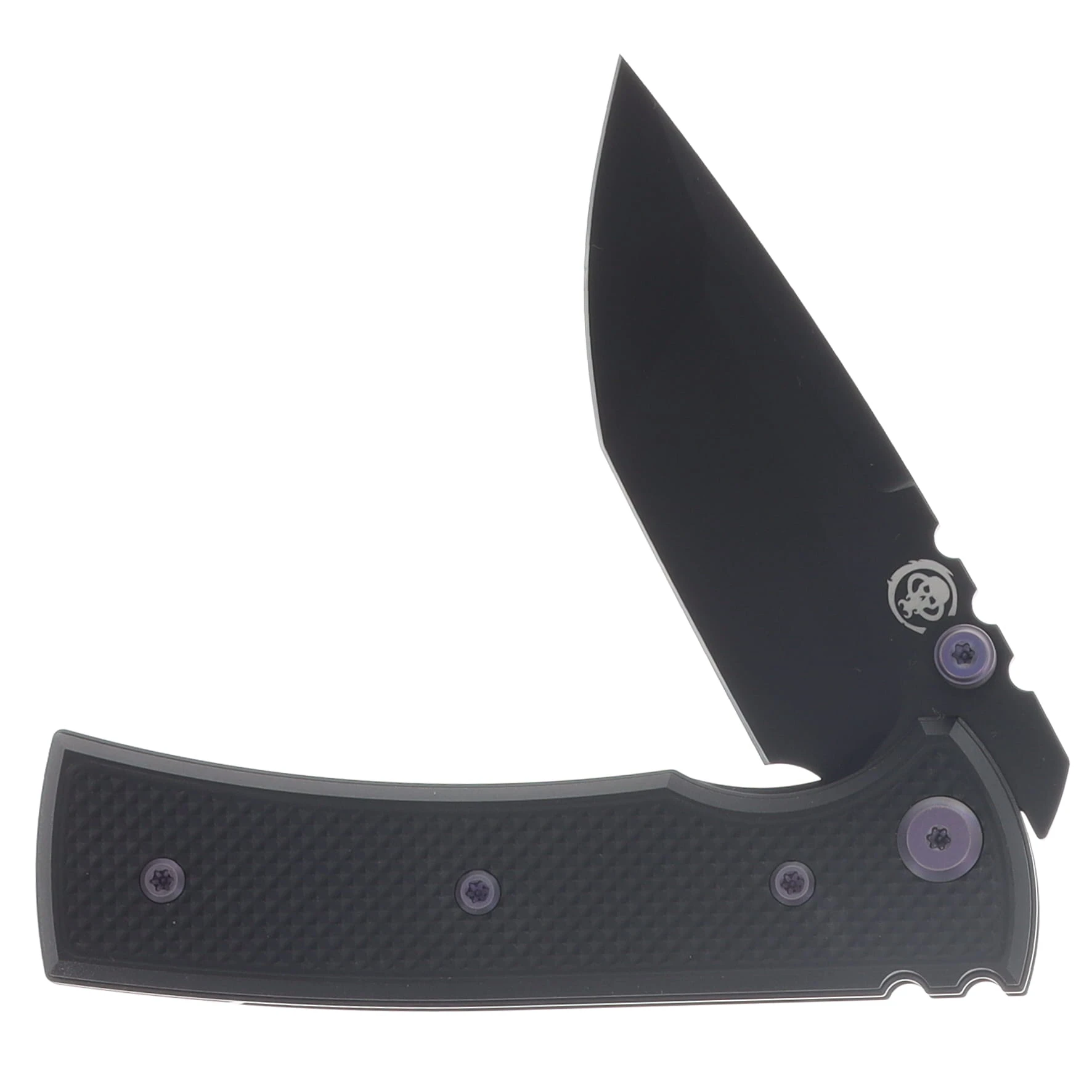 Chaves Blue Label Redencion Street Linerlock Folder Aluminum Knurled SW Black PVD Purple TI Black Tanto View 3