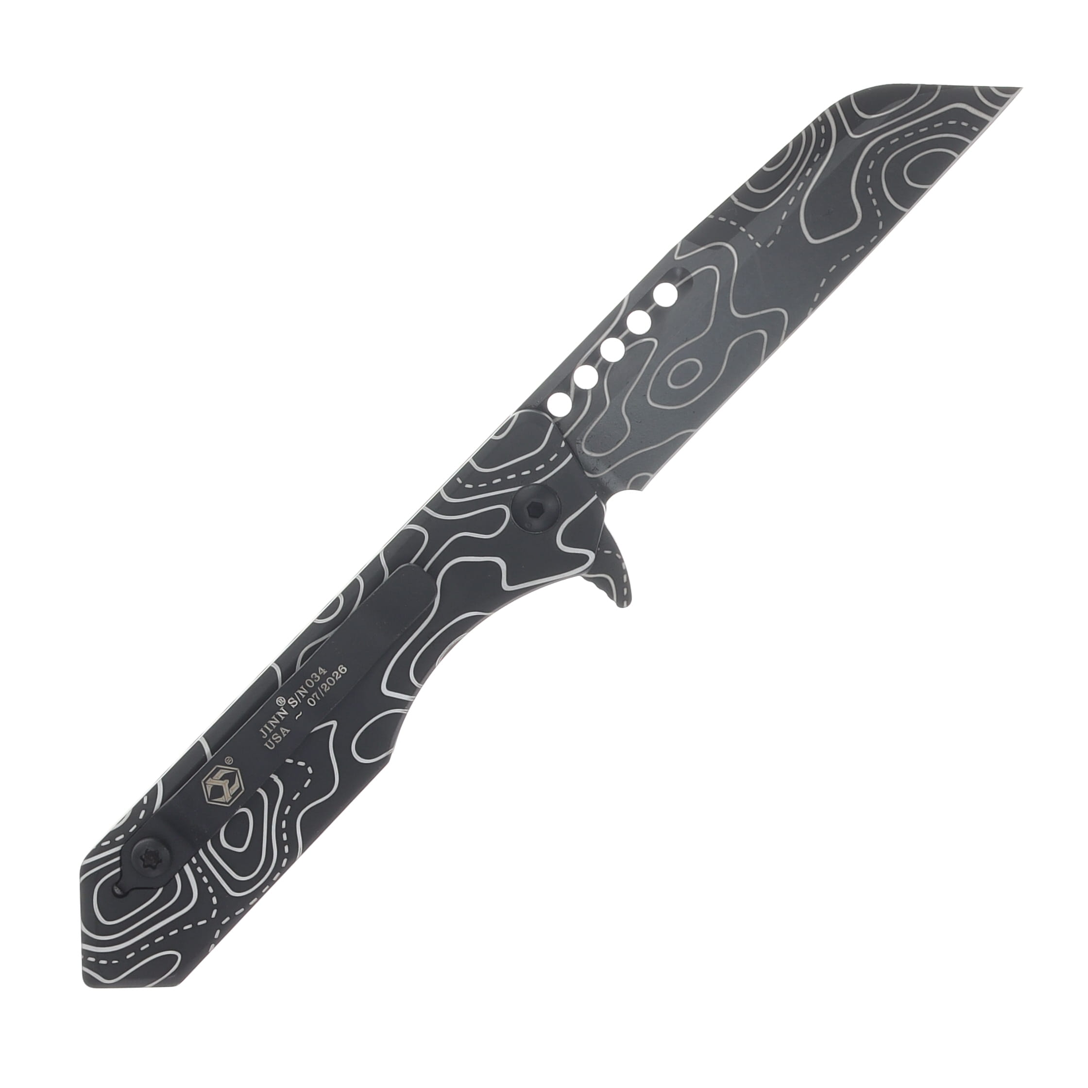 Heretic Jinn Manual Folder DLC with Full Topo Finish and Black Tactical Hardware H213-TOPO View 2