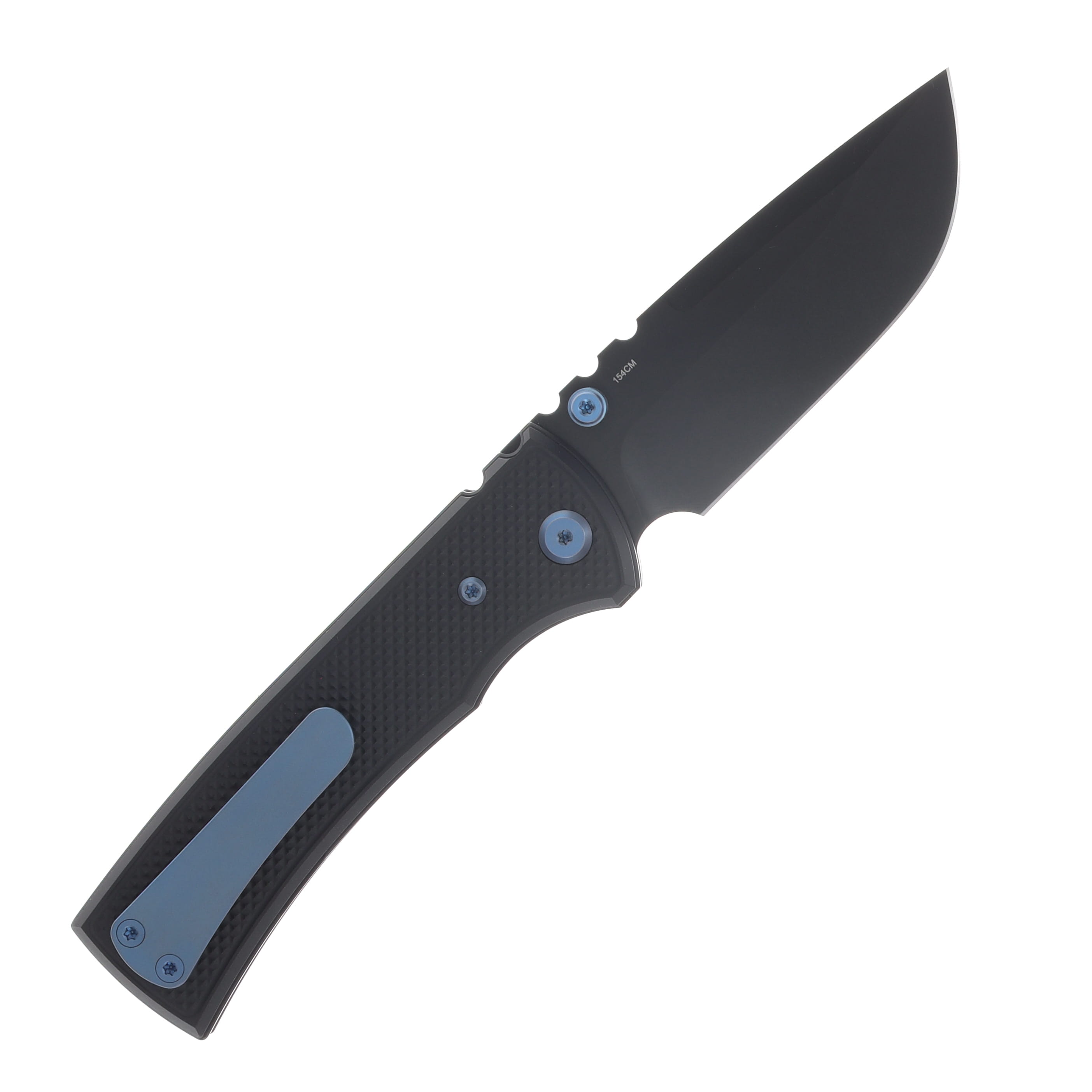 Chaves Blue Label Redencion Street Linerlock Folding Knife PVD Drop Point/Knurled Black with Blue Accents CK-1A2-1C9A-2D1-BLUE View 2