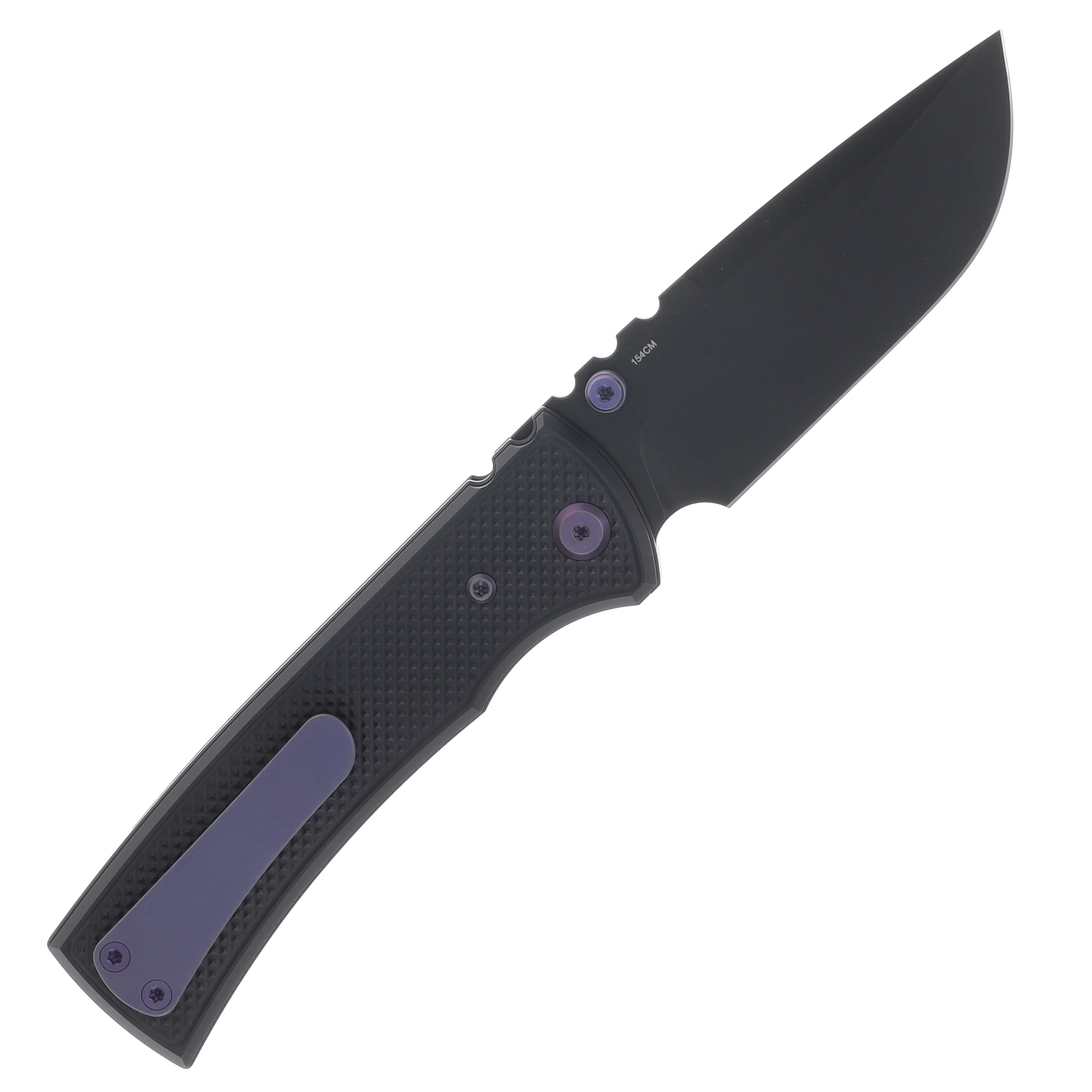 Chaves Blue Label Redencion Street Linerlock Folding Knife PVD Drop Point/Knurled Black with Purple Accents View 2