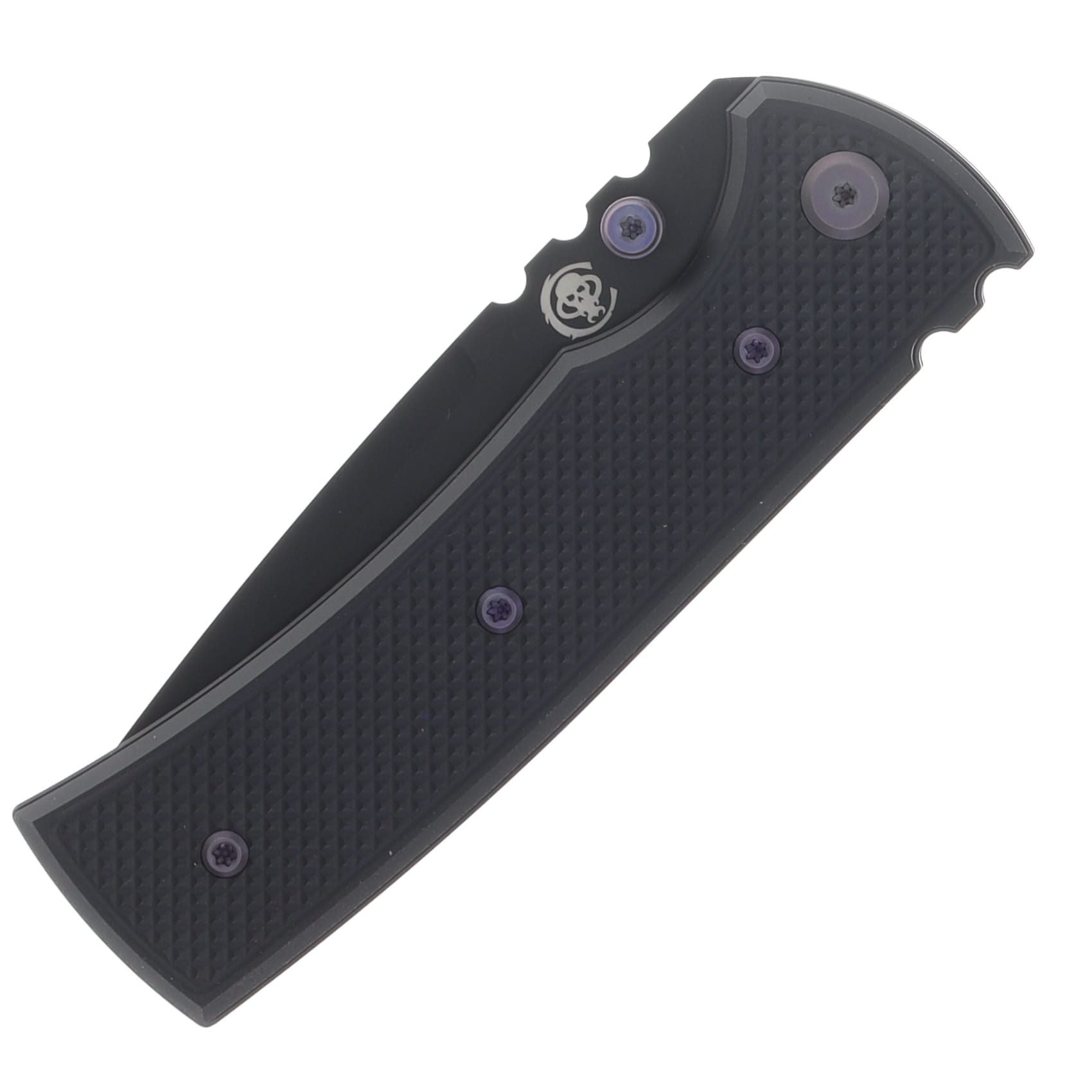 Chaves Blue Label Redencion Street Linerlock Folding Knife Stonewash PVD Tanto/Knurled Black with Purple Accents CK-1A2-2C9A-2D1-PRP View 6