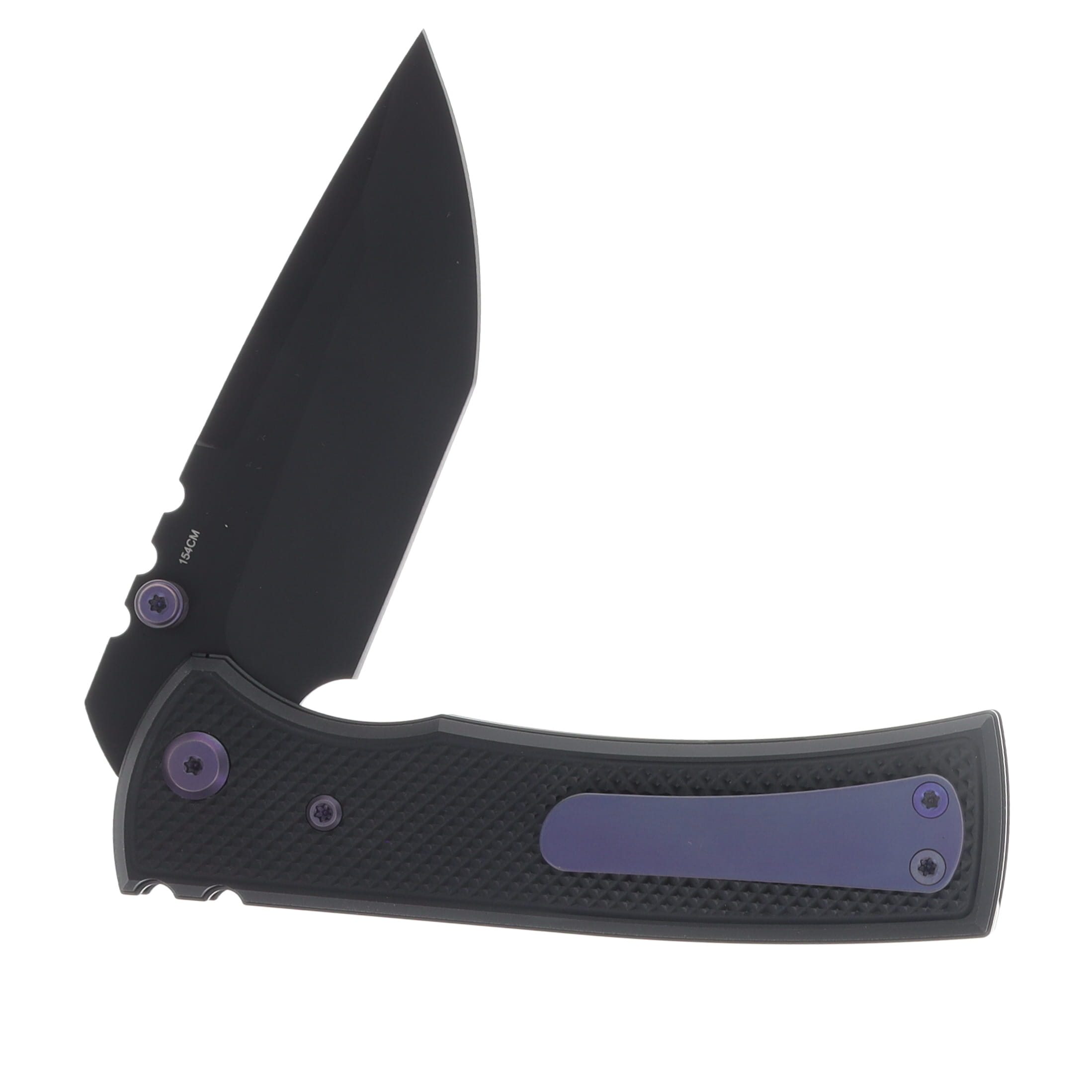 Chaves Blue Label Redencion Street Linerlock Folding Knife Stonewash PVD Tanto/Knurled Black with Purple Accents CK-1A2-2C9A-2D1-PRP View 4