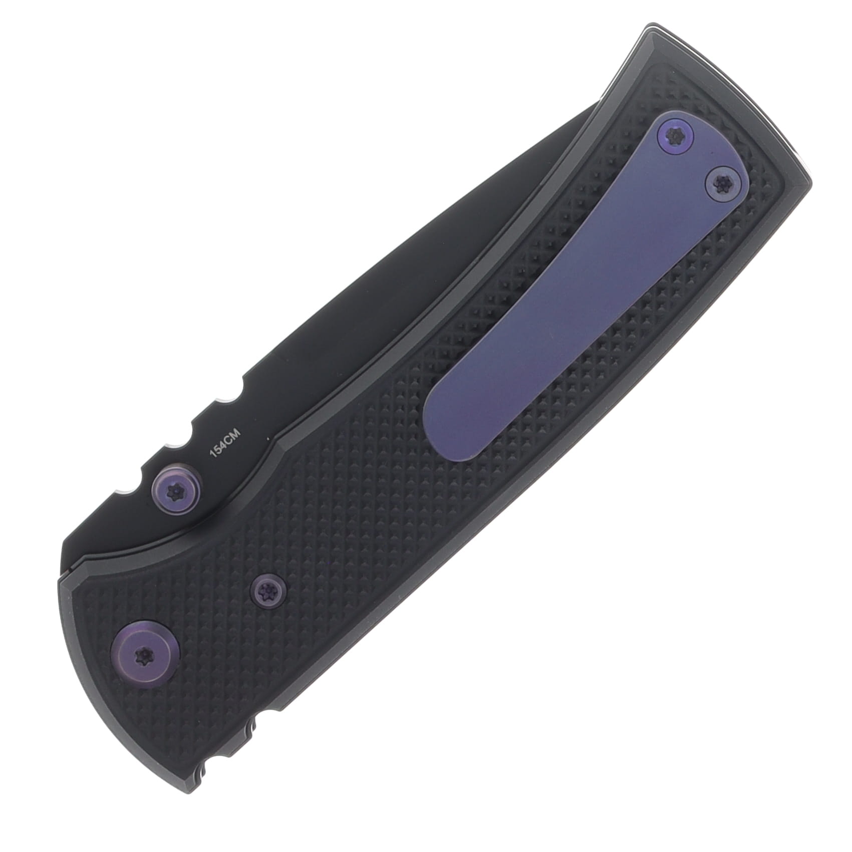Chaves Blue Label Redencion Street Linerlock Folding Knife Stonewash PVD Tanto/Knurled Black with Purple Accents CK-1A2-2C9A-2D1-PRP View 5