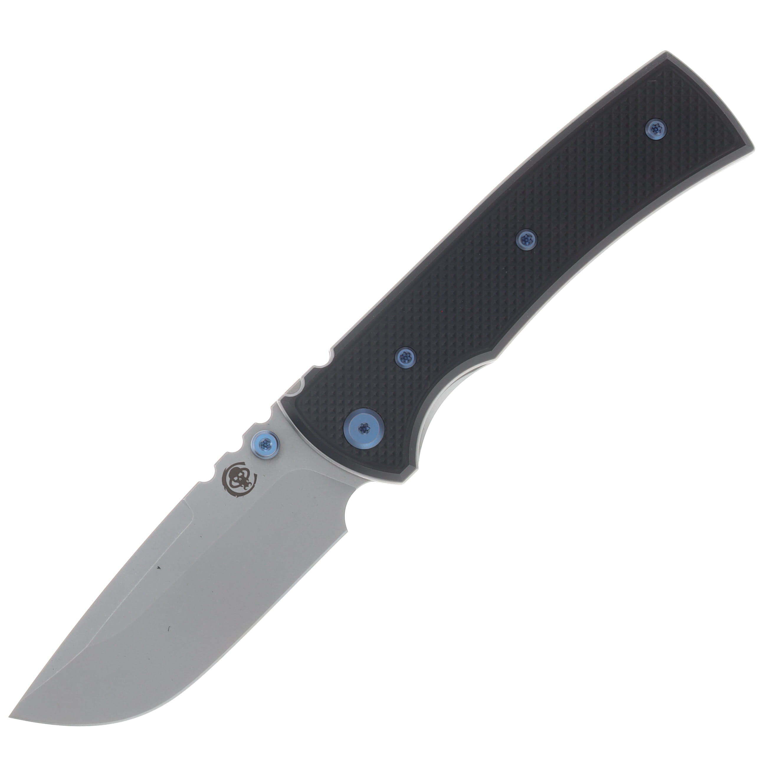 Chaves Blue Label Redencion Street Linerlock Folding Knife Stonewash Drop Point/Knurled Black with Blue Accents CK-1A2-1B9A-2D1-BLUE View 1