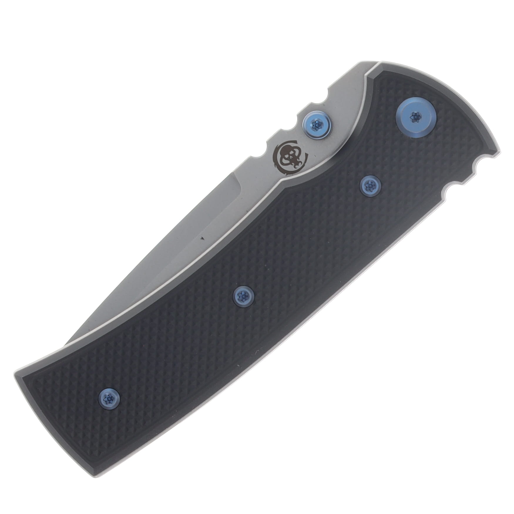 Chaves Blue Label Redencion Street Linerlock Folding Knife Stonewash Drop Point/Knurled Black with Blue Accents CK-1A2-1B9A-2D1-BLUE View 5