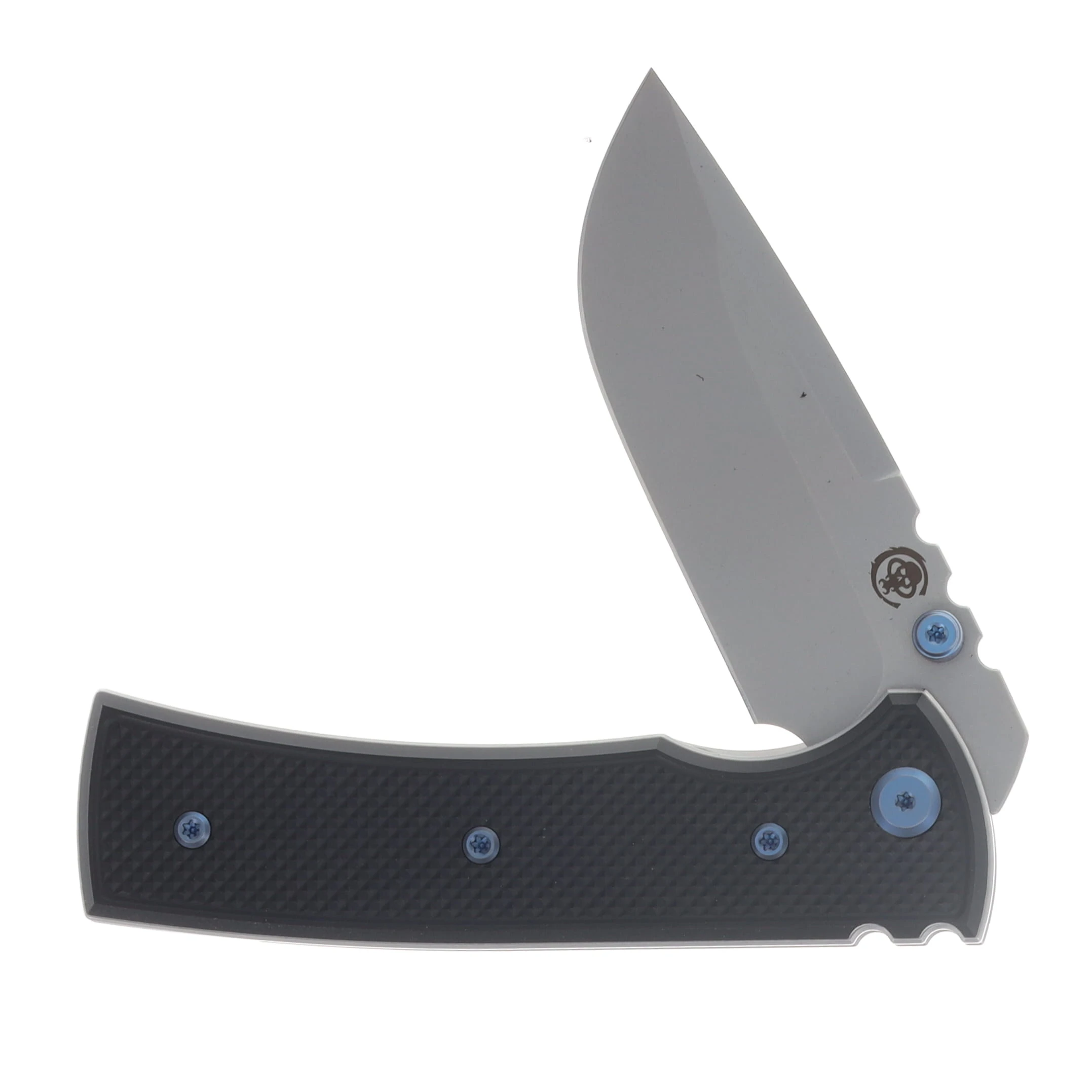 Chaves Blue Label Redencion Street Linerlock Folding Knife Stonewash Drop Point/Knurled Black with Blue Accents CK-1A2-1B9A-2D1-BLUE View 3