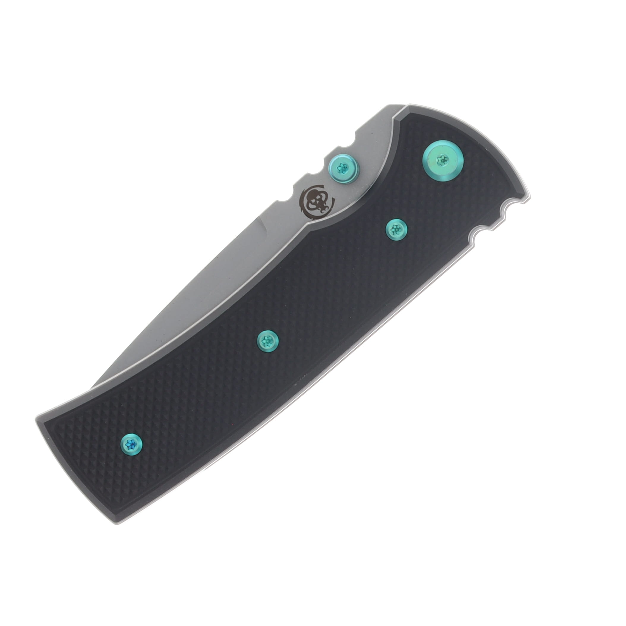 Chaves Blue Label Redencion Street Linerlock Folding Knife Stonewash Drop Point/Knurled Black with Green Accents CK-1A2-1B9A-2D1-GR View 5